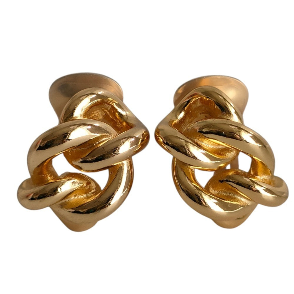 Christian Dior chain motif clip earrings, gold color, women's accessory — Like New
