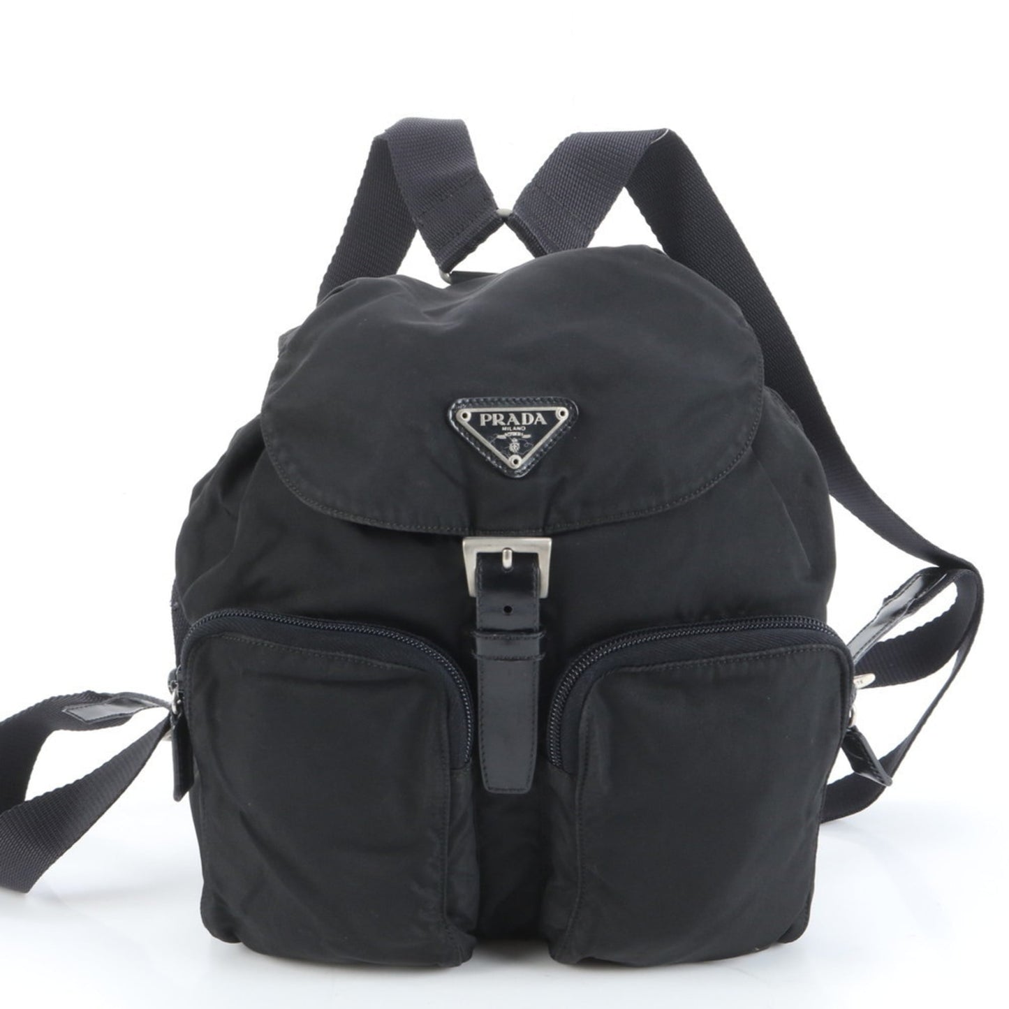 Prada Tessuto nylon triangle logo leather backpack for women