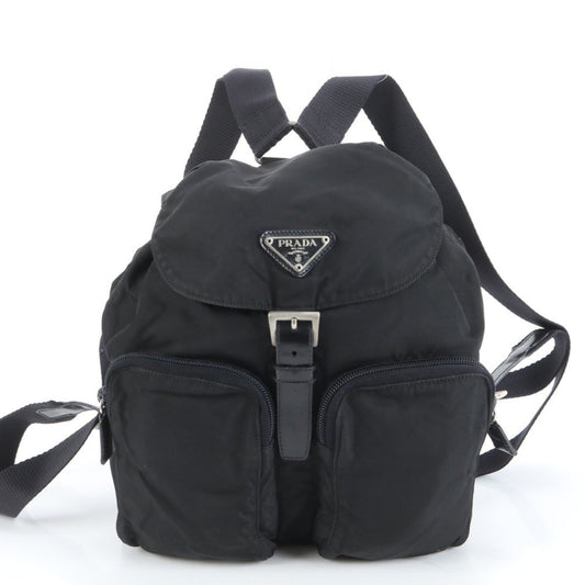 Prada Tessuto nylon triangle logo leather backpack for women