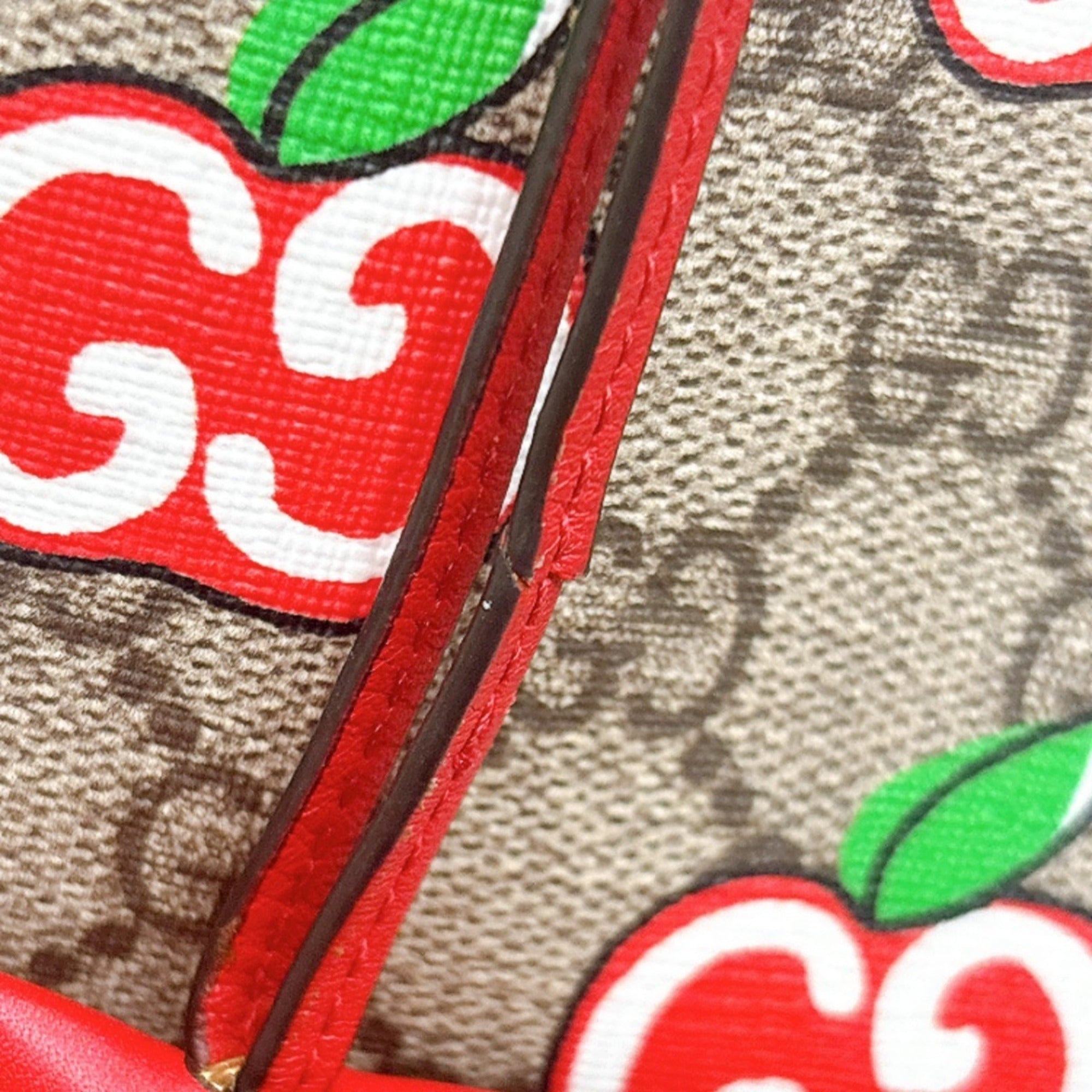 Gucci GG Apple Padlock Shoulder Bag, Canvas, 498156, Beige x Red Multicolor — Like New