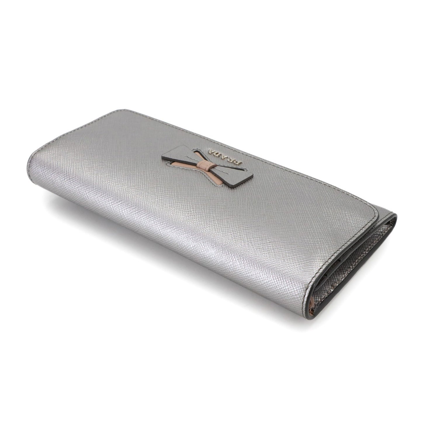 Prada Saffiano Bifold Long Wallet in Silver and Pink Beige Leather (1MH132) with Hardware