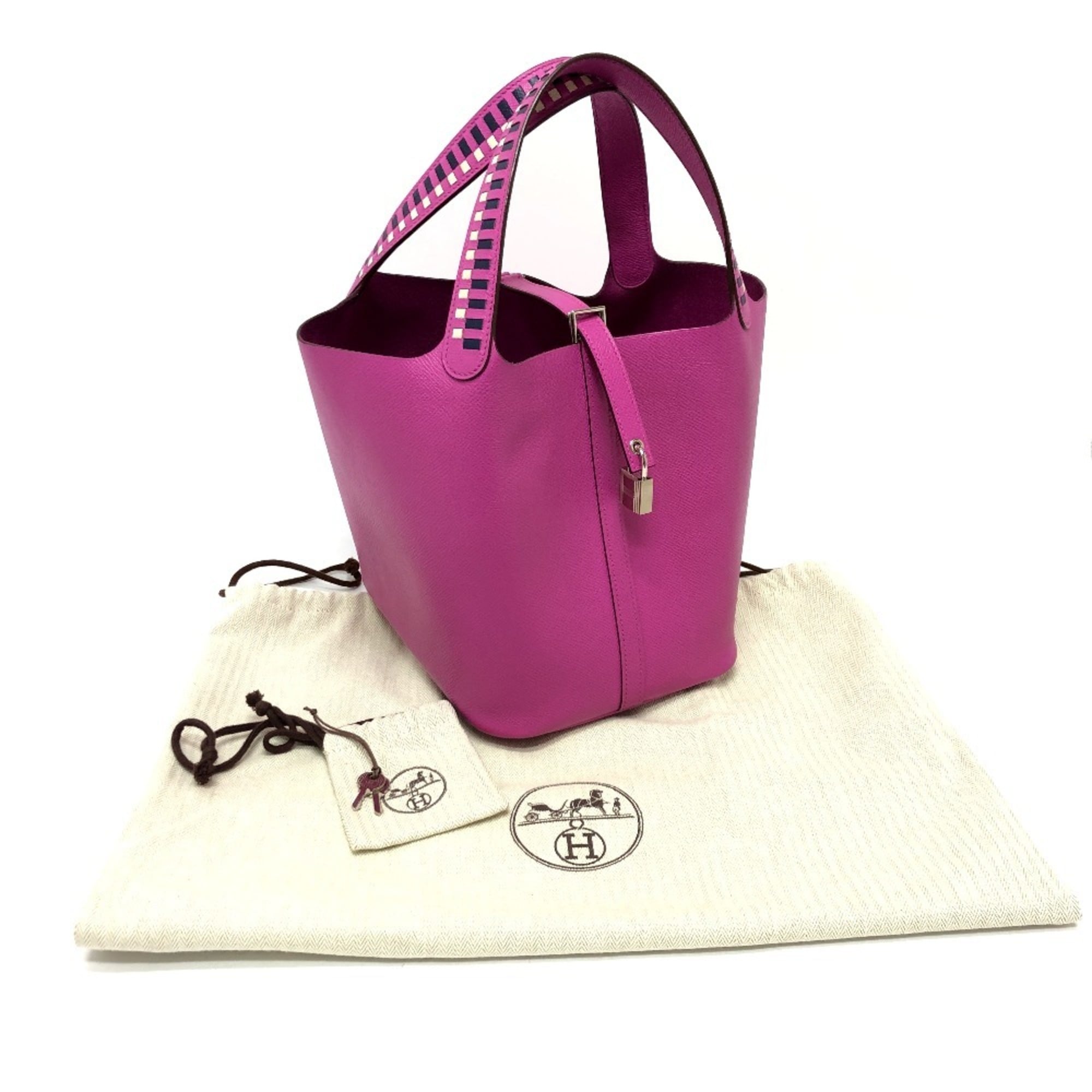 HERMES Picotin Lock MM Traceage Tote Bag Handbag Epsom Leather Women's Purple KS-240207-60 — Like New