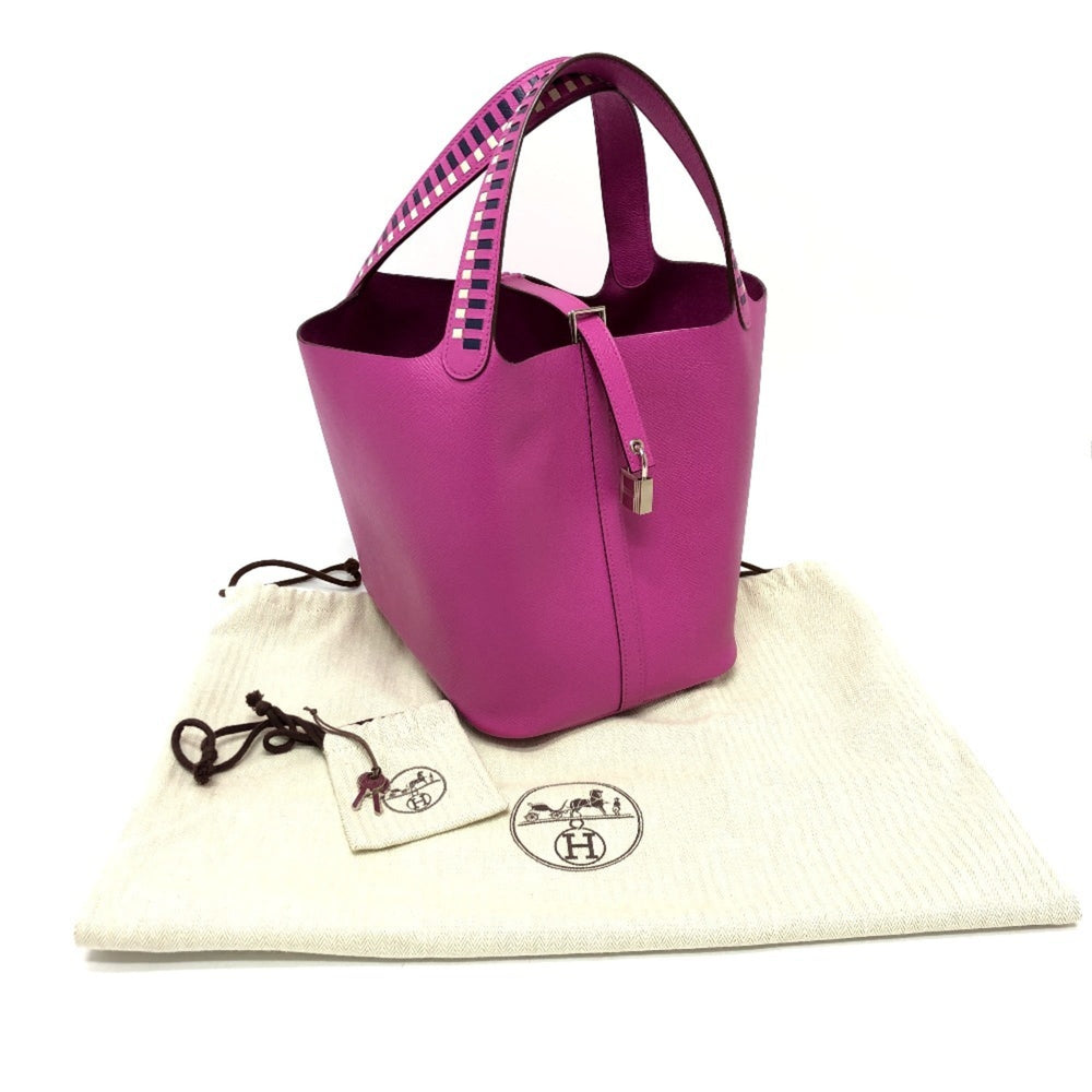 HERMES Picotin Lock MM Traceage Tote Bag Handbag Epsom Leather Women's Purple KS-240207-60 — Like New