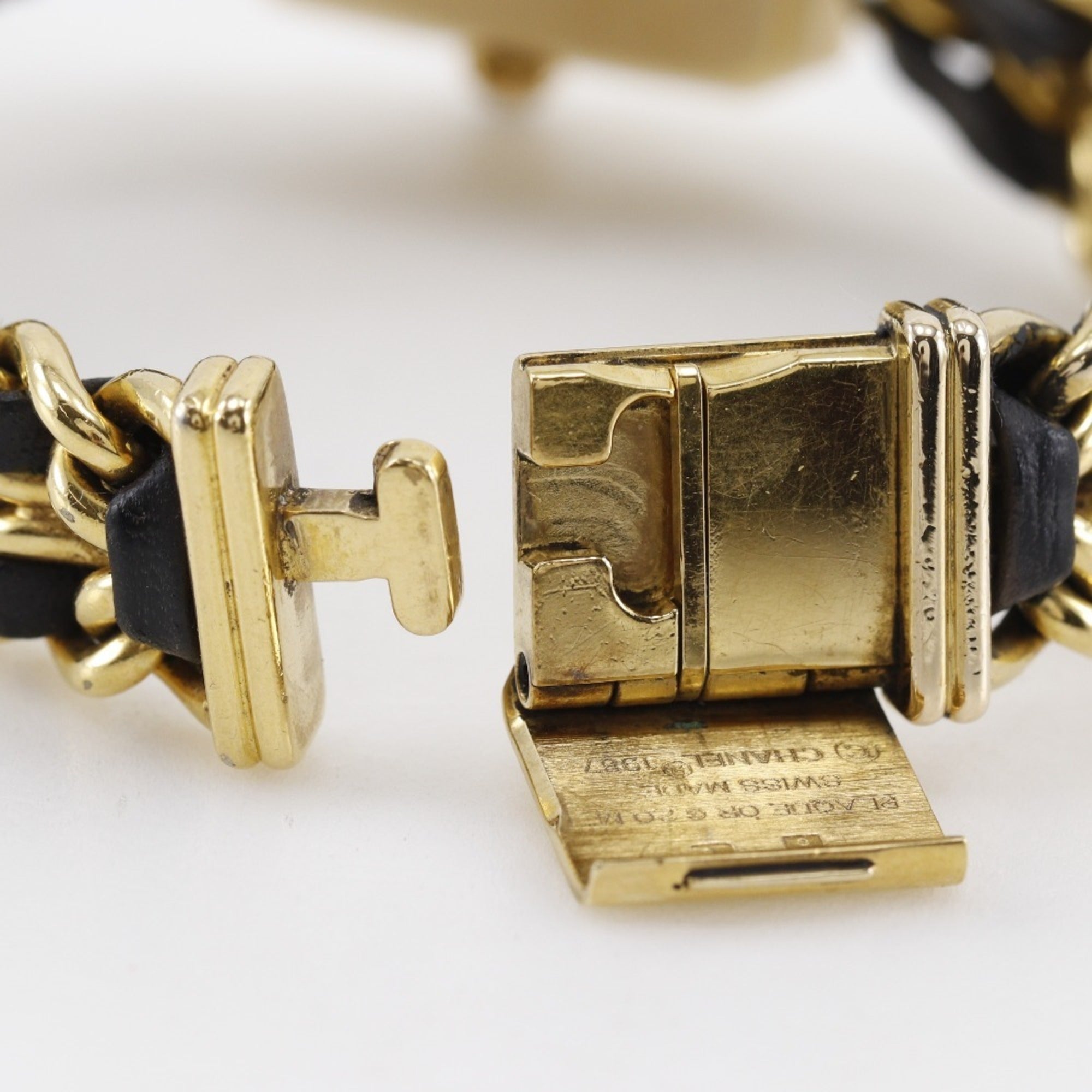 Chanel CHANEL Premiere L Watch Gold Plated x Leather Quartz Analog Display Black Dial Ladies — Good