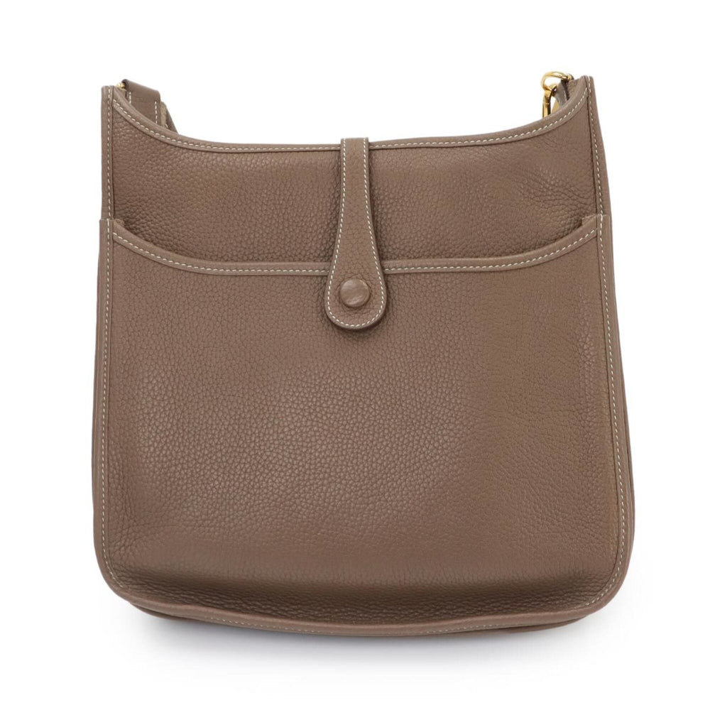 Hermes Evelyne 3 PM Shoulder Handbag, Taurillon Clemence Leather, Etoupe, D Stamp, Gold Hardware — Like New