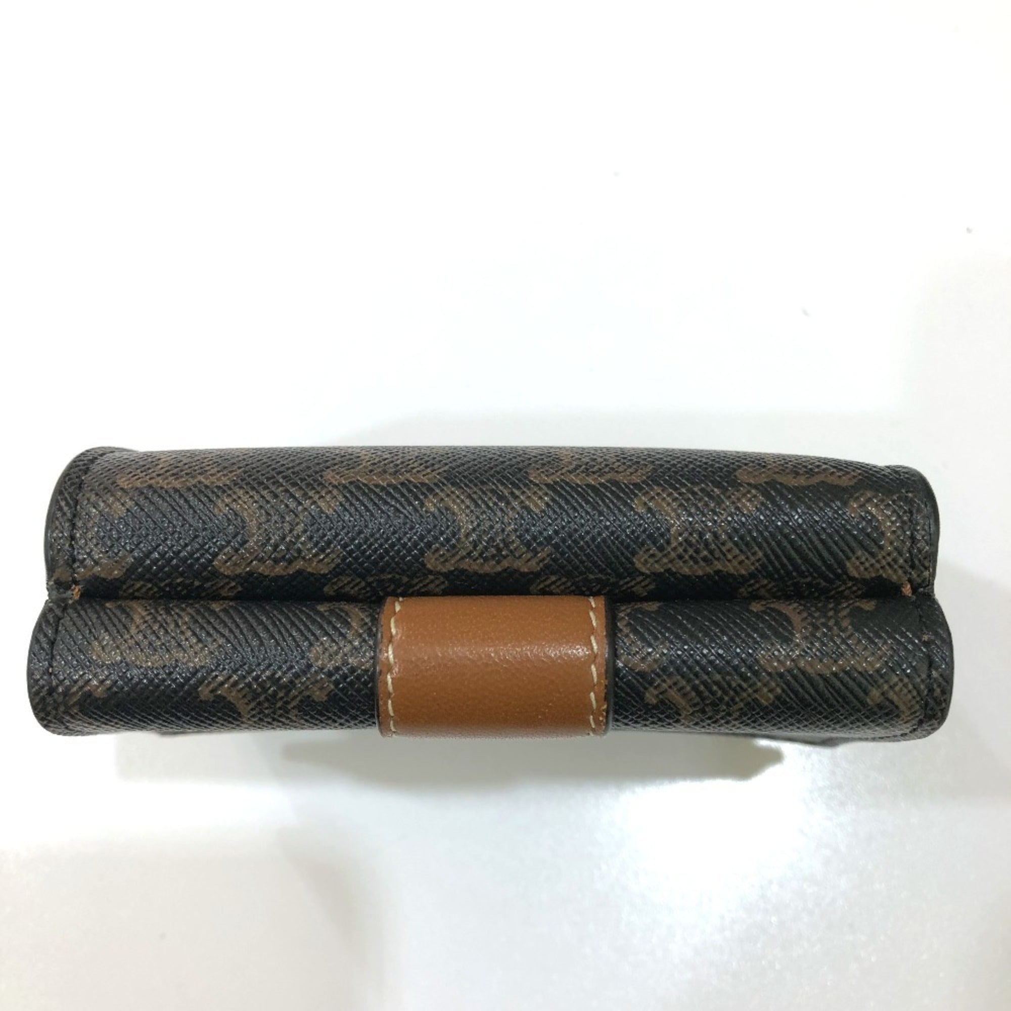 CELINE Triomphe Small Trifold Compact Wallet, PVC/Leather, Women's, Brown