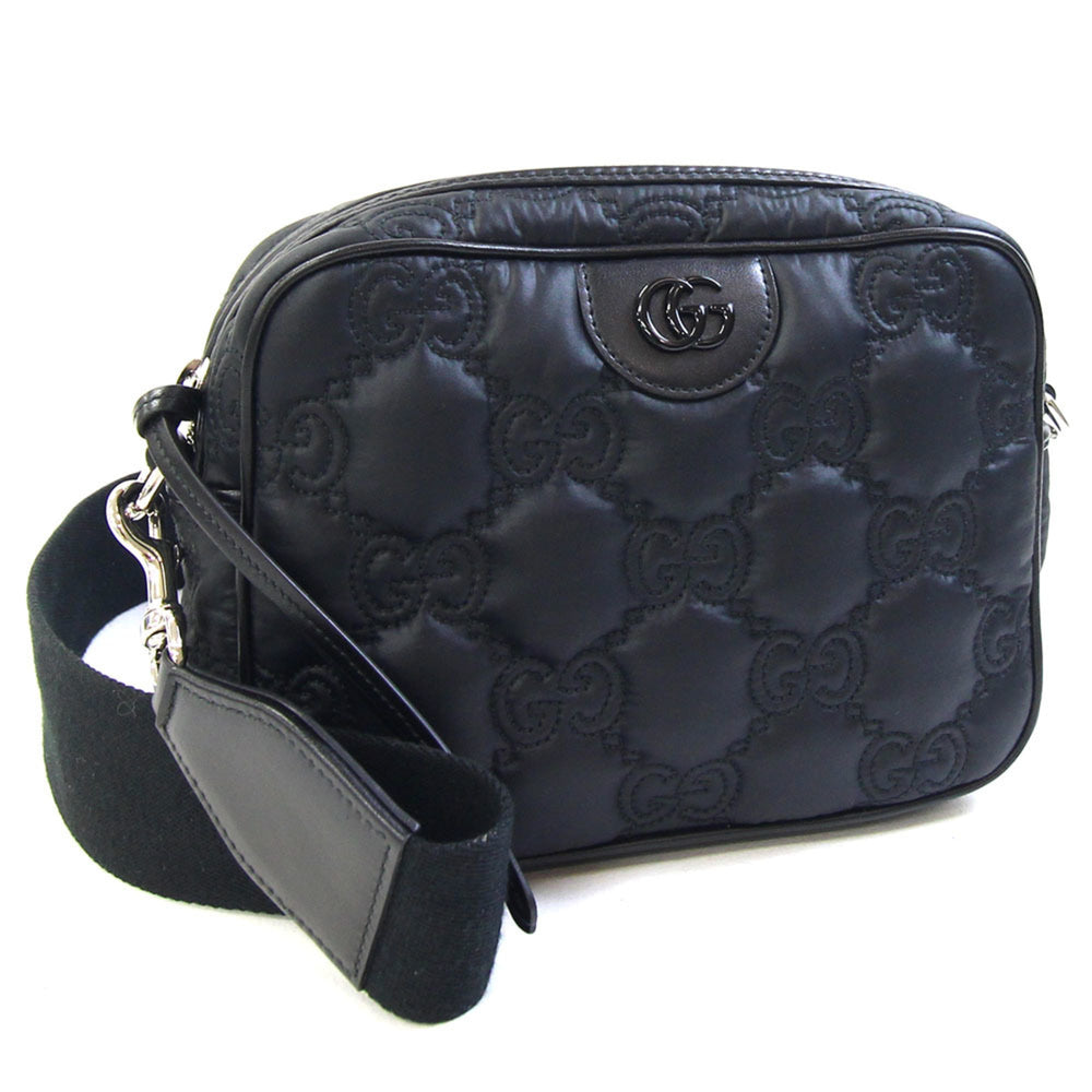 Gucci GG Matelassé Small Shoulder Bag, Black Nylon Leather Crossbody Bag — Like New