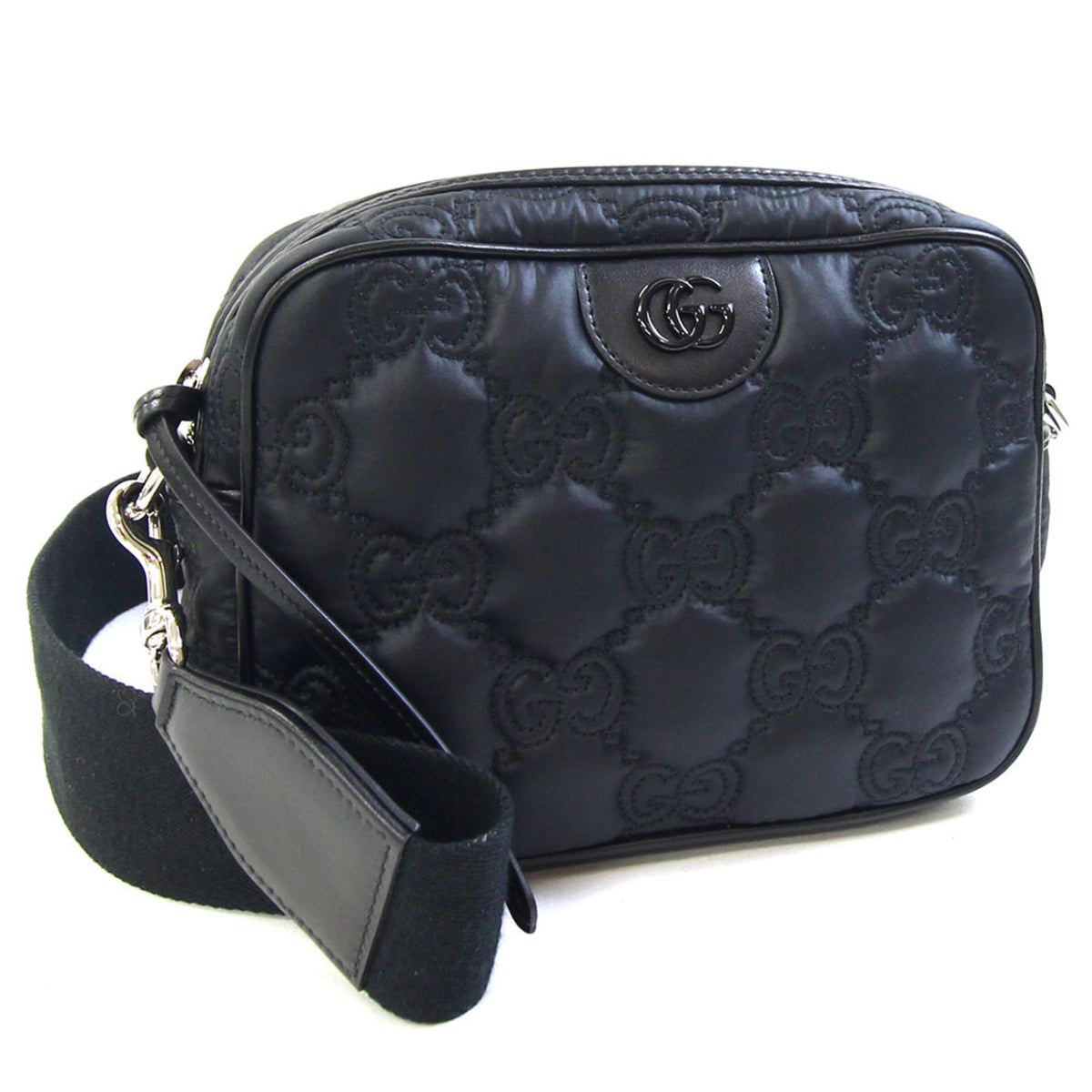 Gucci GG Matelassé Small Shoulder Bag, Black Nylon Leather Crossbody Bag — Like New
