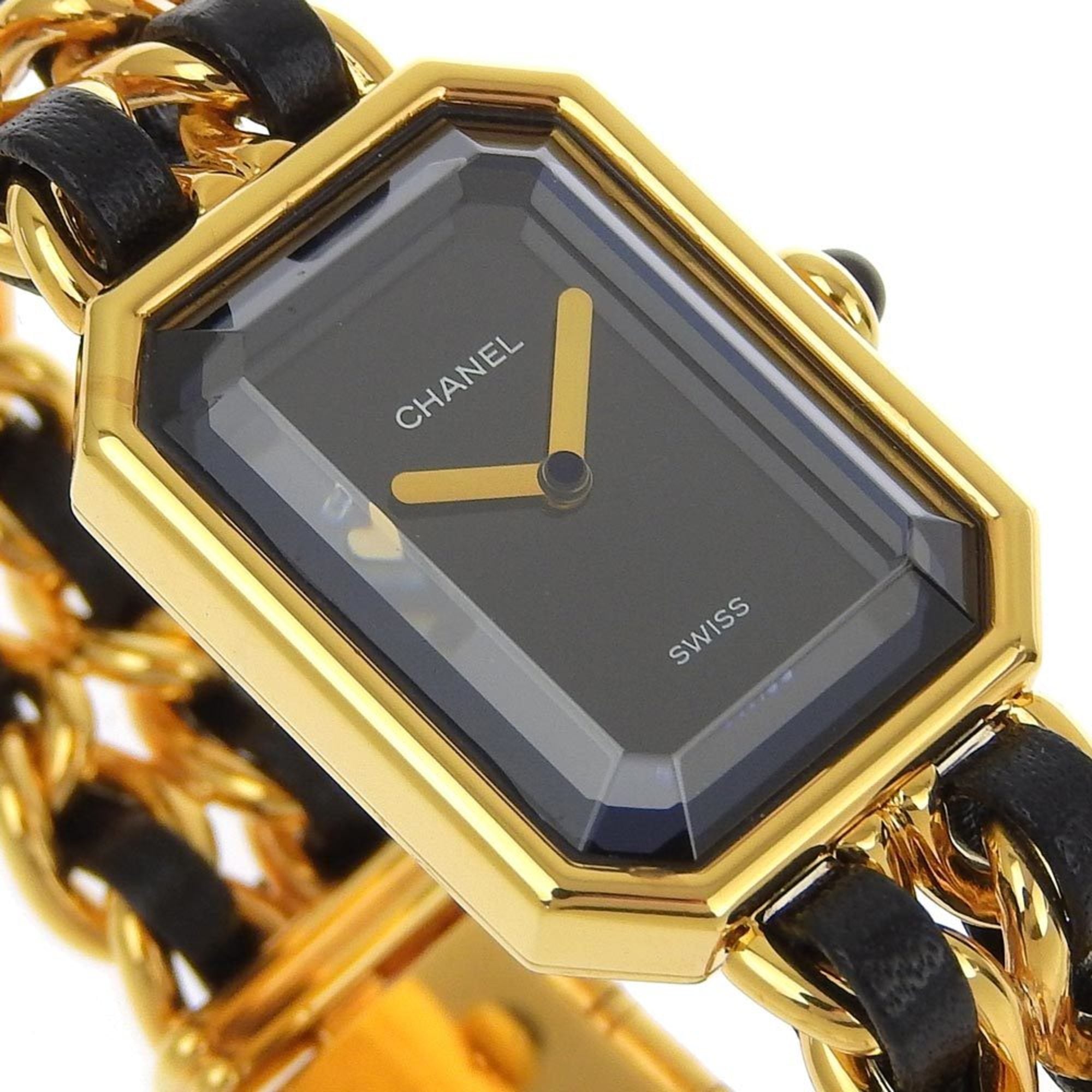 Chanel CHANEL Premiere S Watch H0001 Gold-plated x Leather Quartz Analog Display Black Dial Ladies — Very Good