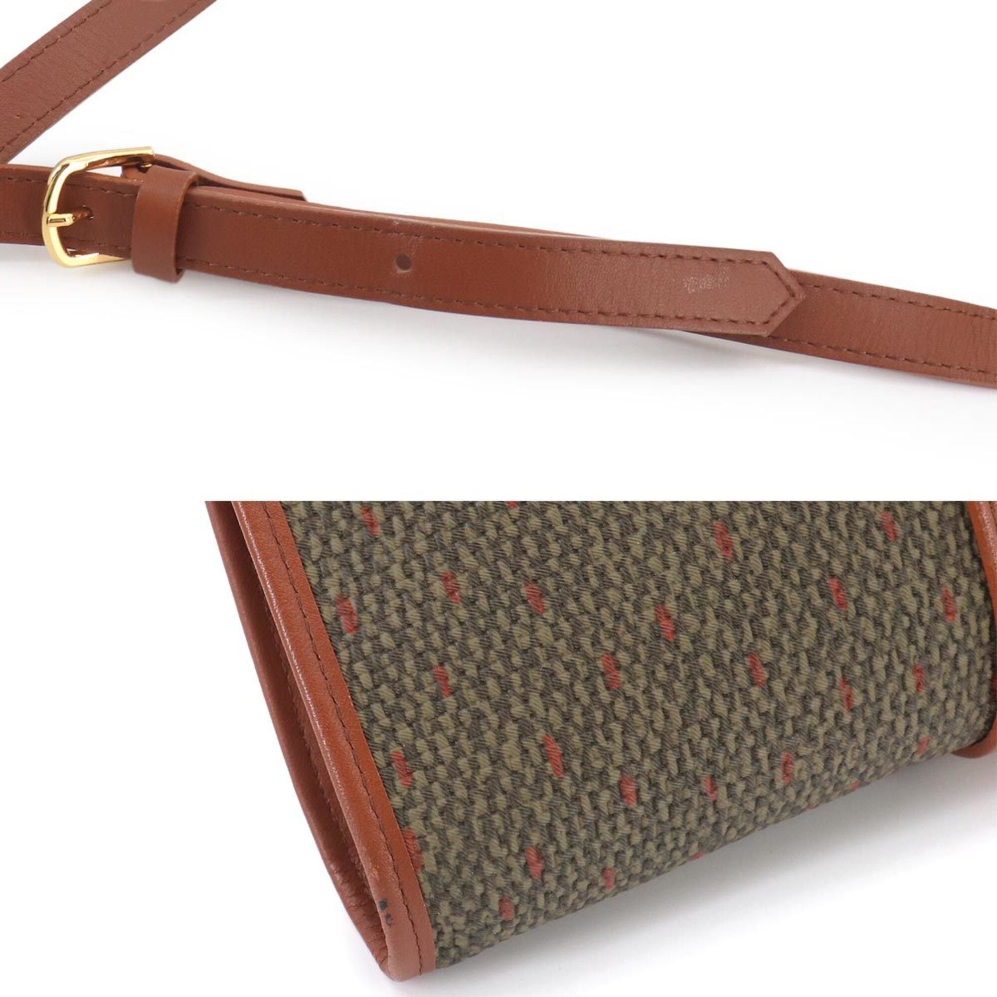Yves Saint Laurent 2-way Shoulder Clutch Handbag, Leather, Brown/Green, Gold Hardware — Like New