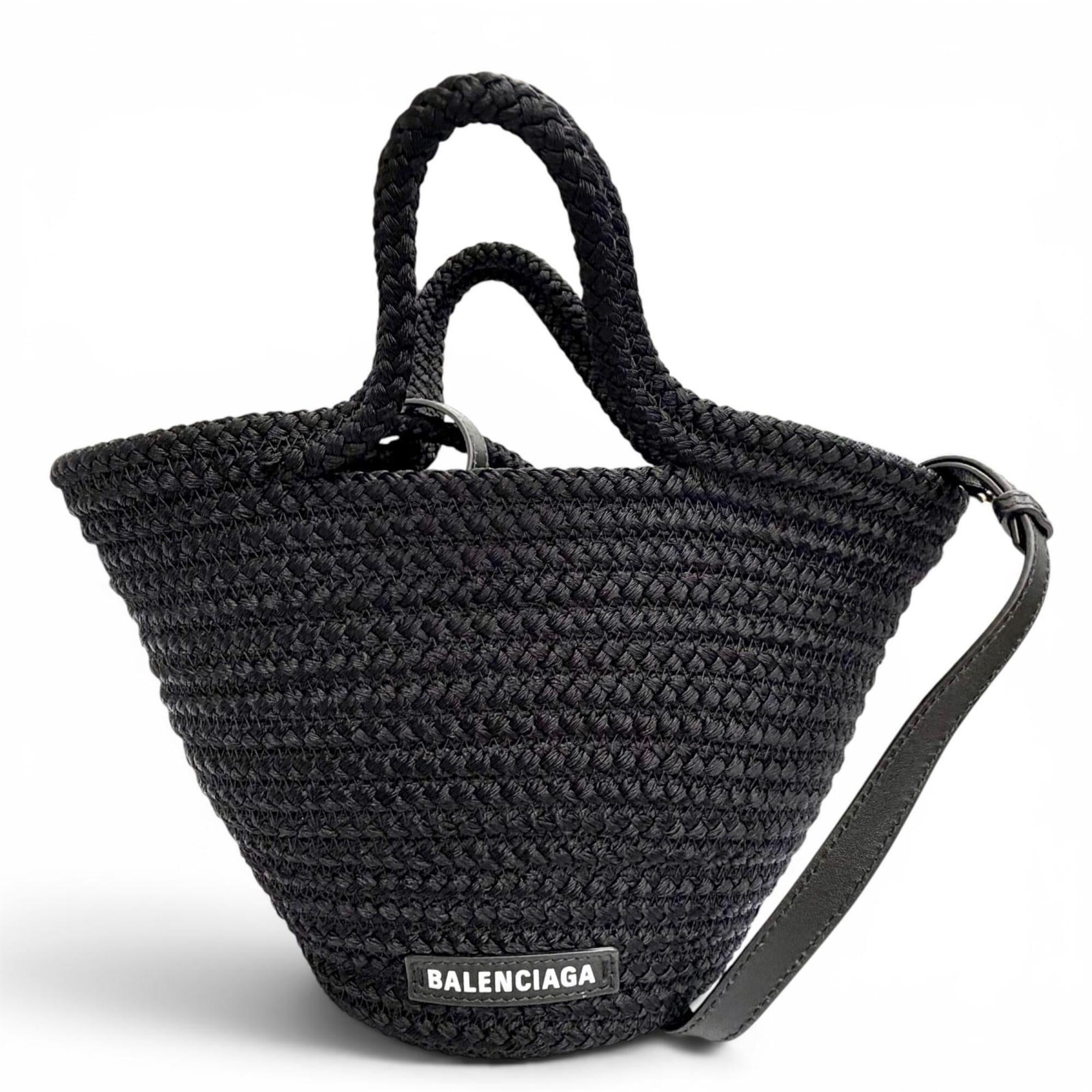 BALENCIAGA 695612 Ibiza Small Strap Logo 2-Way Basket Bag Summer Handbag Shoulder Black Made in Italy Women's with Dust — Like New