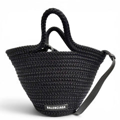 BALENCIAGA 695612 Ibiza Small Strap Logo 2-Way Basket Bag Summer Handbag Shoulder Black Made in Italy Women's with Dust — Like New