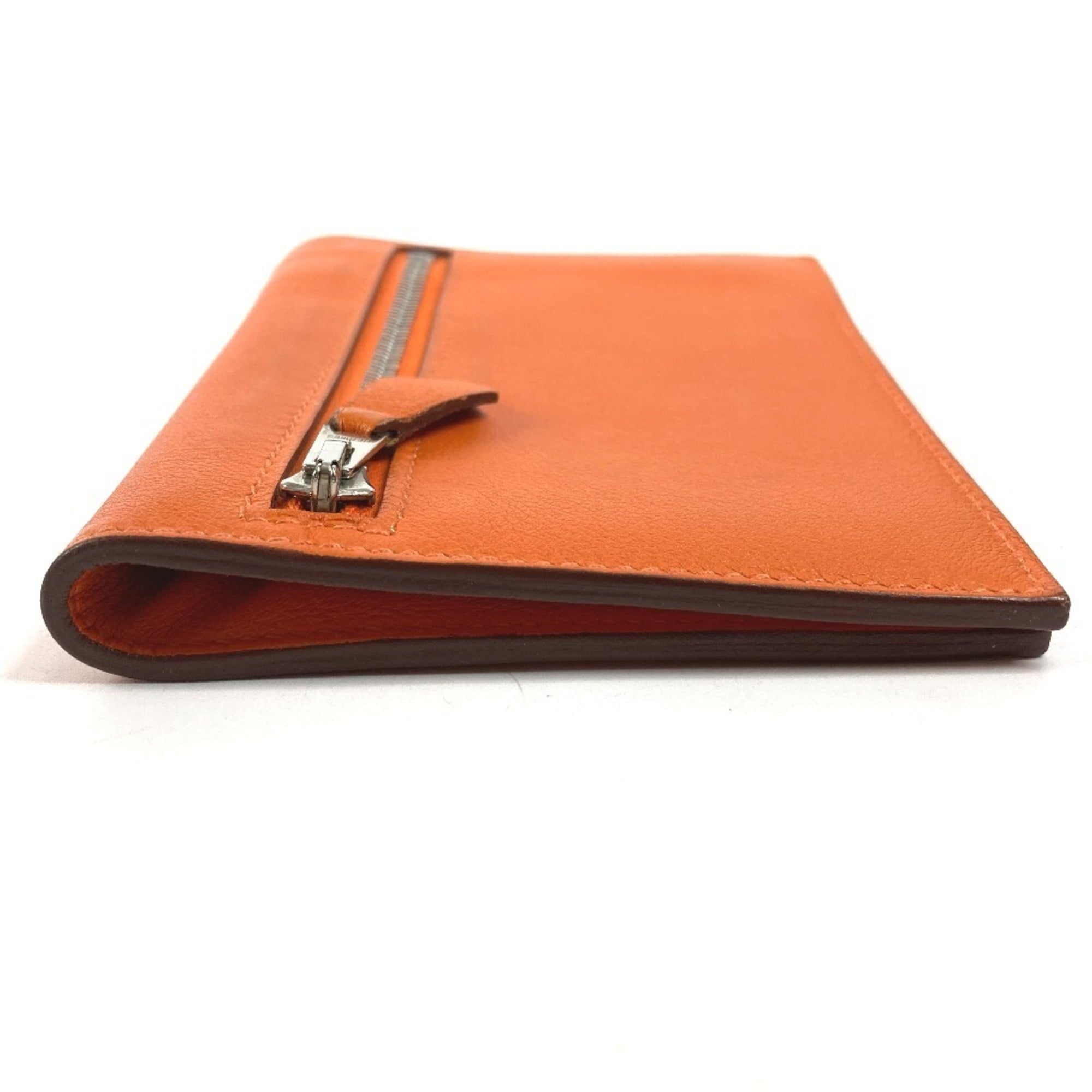 HERMES Zip Zap Compact Wallet, Bifold Swift, Men's and Women's, Orange