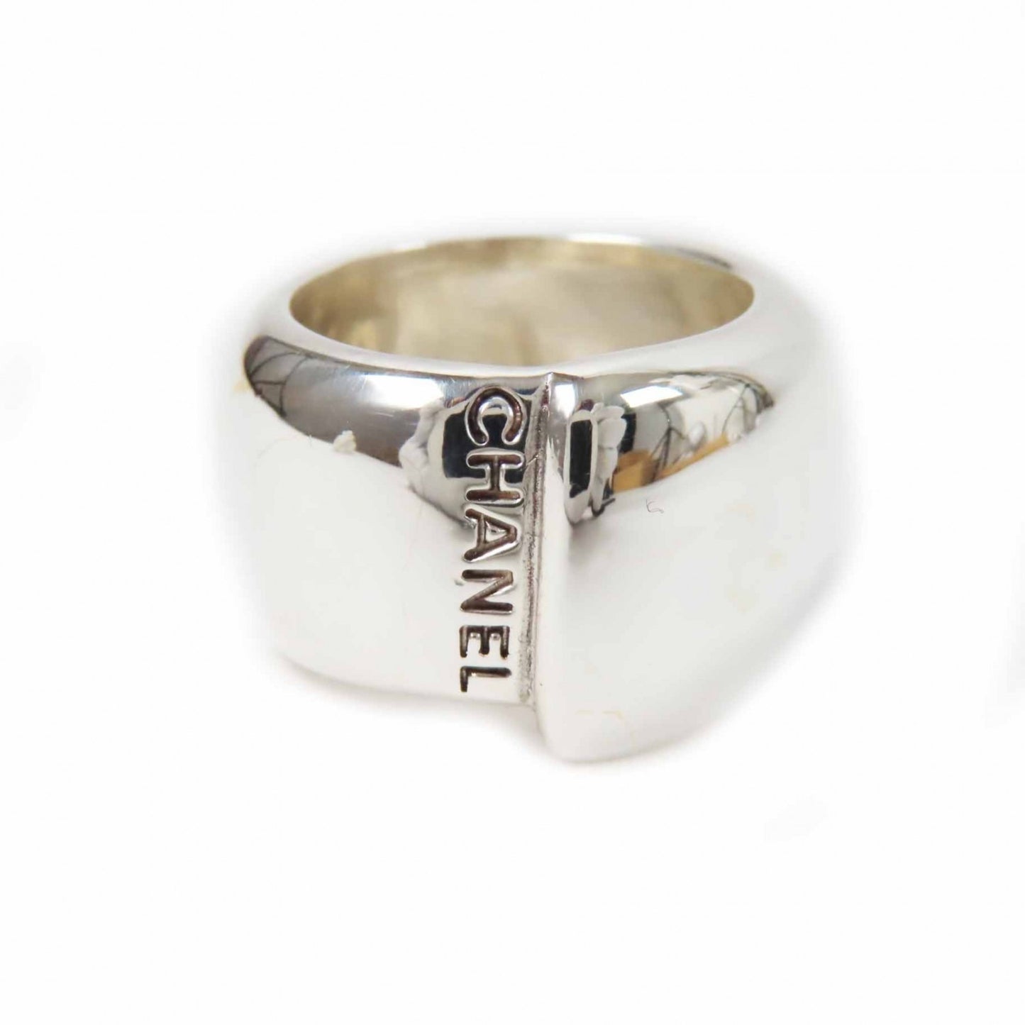 CHANEL Large Logo Ring, SV925 Silver, 19.5g, Women's