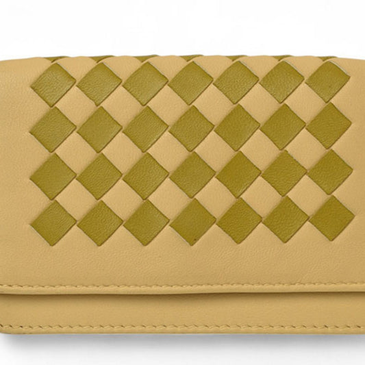 Bottega Veneta card case and coin in intrecciato leather, beige khaki multicolor, 133945