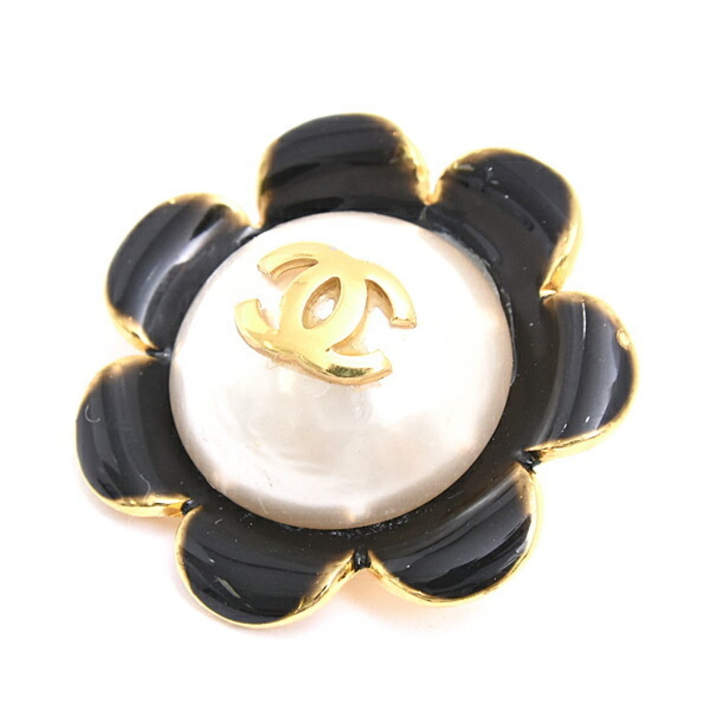 Chanel Brooch for Women, Coco Mark, Flower, Imitation Pearl, Black, Gold, Faux CHANEL, 24 GP