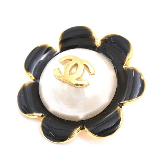Chanel Brooch for Women, Coco Mark, Flower, Imitation Pearl, Black, Gold, Faux CHANEL, 24 GP