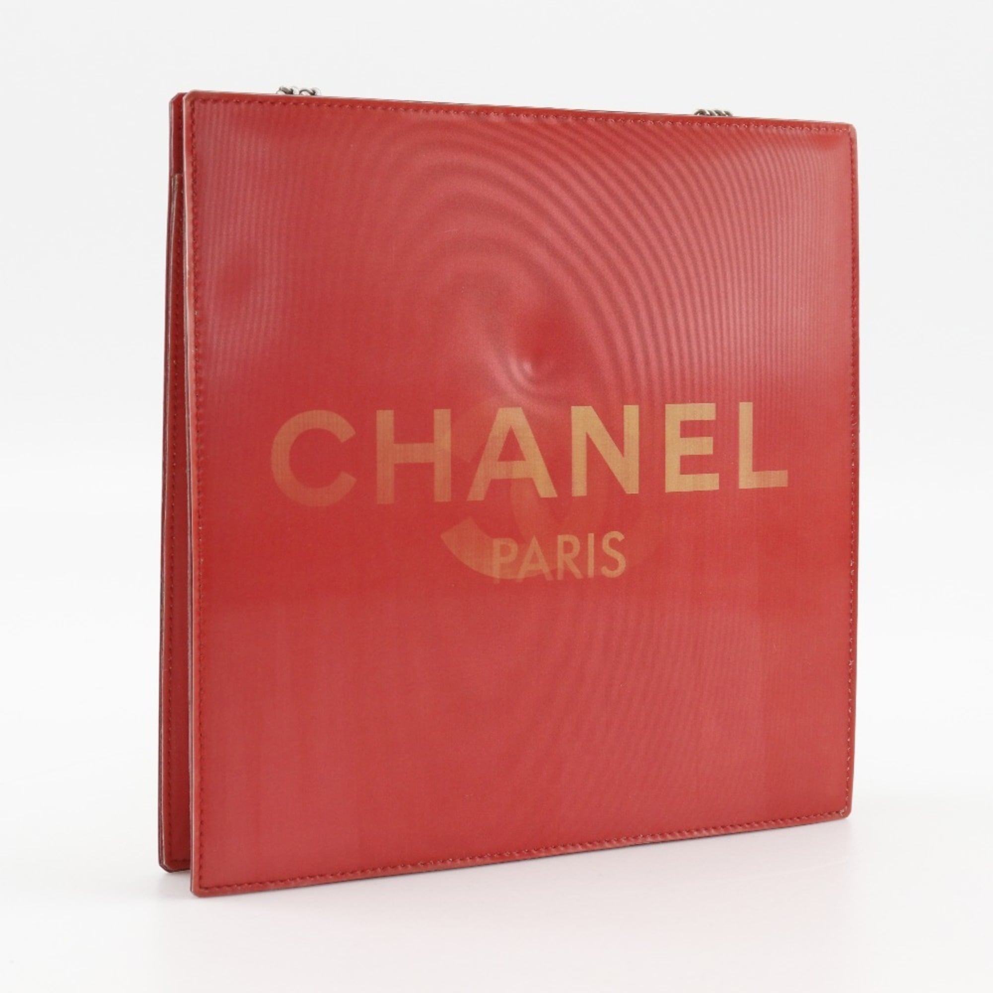 CHANEL Hologram Chain Shoulder Bag, Coco Mark, Vinyl, Red, Open, Women's
