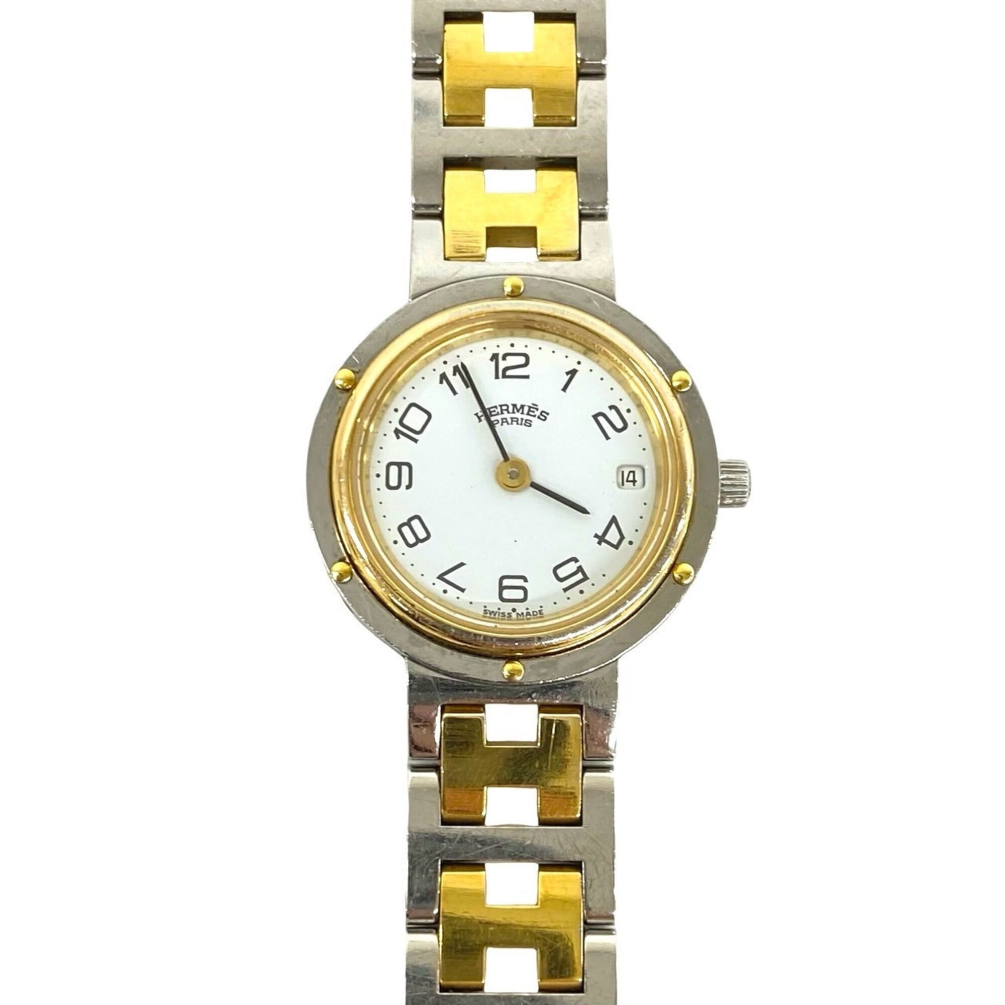 HERMES Clipper Stainless Steel GP Quartz Wristwatch, Silver/Gold, 38535 — Good