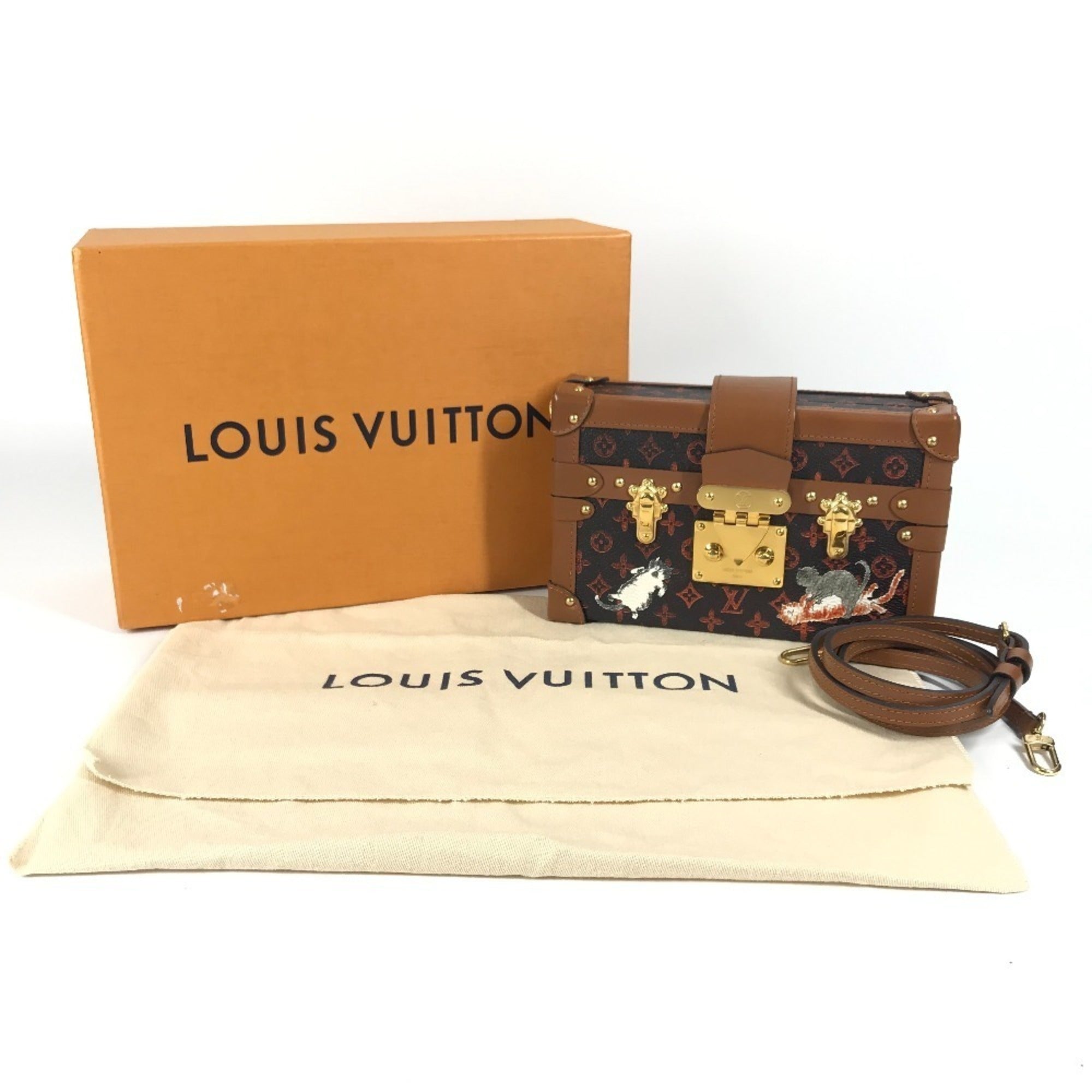 LOUIS VUITTON M44407 Monogram Catgram Petite Malle NM Clutch Bag, 2-Way Shoulder Canvas, Men's/Women's, Brown — Like New