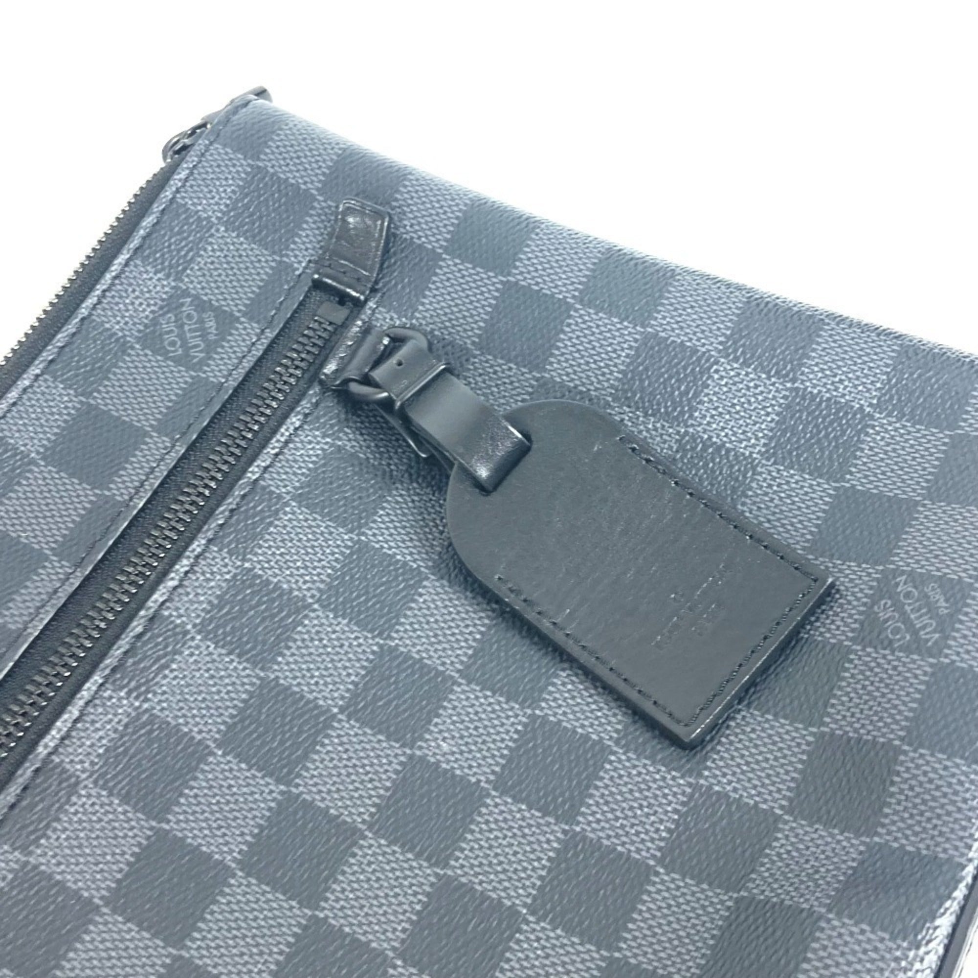 LOUIS VUITTON N40505 Damier Graphite Take-Off Pouch Bag Second Clutch with Strap Canvas Men's Women's Black — Like New
