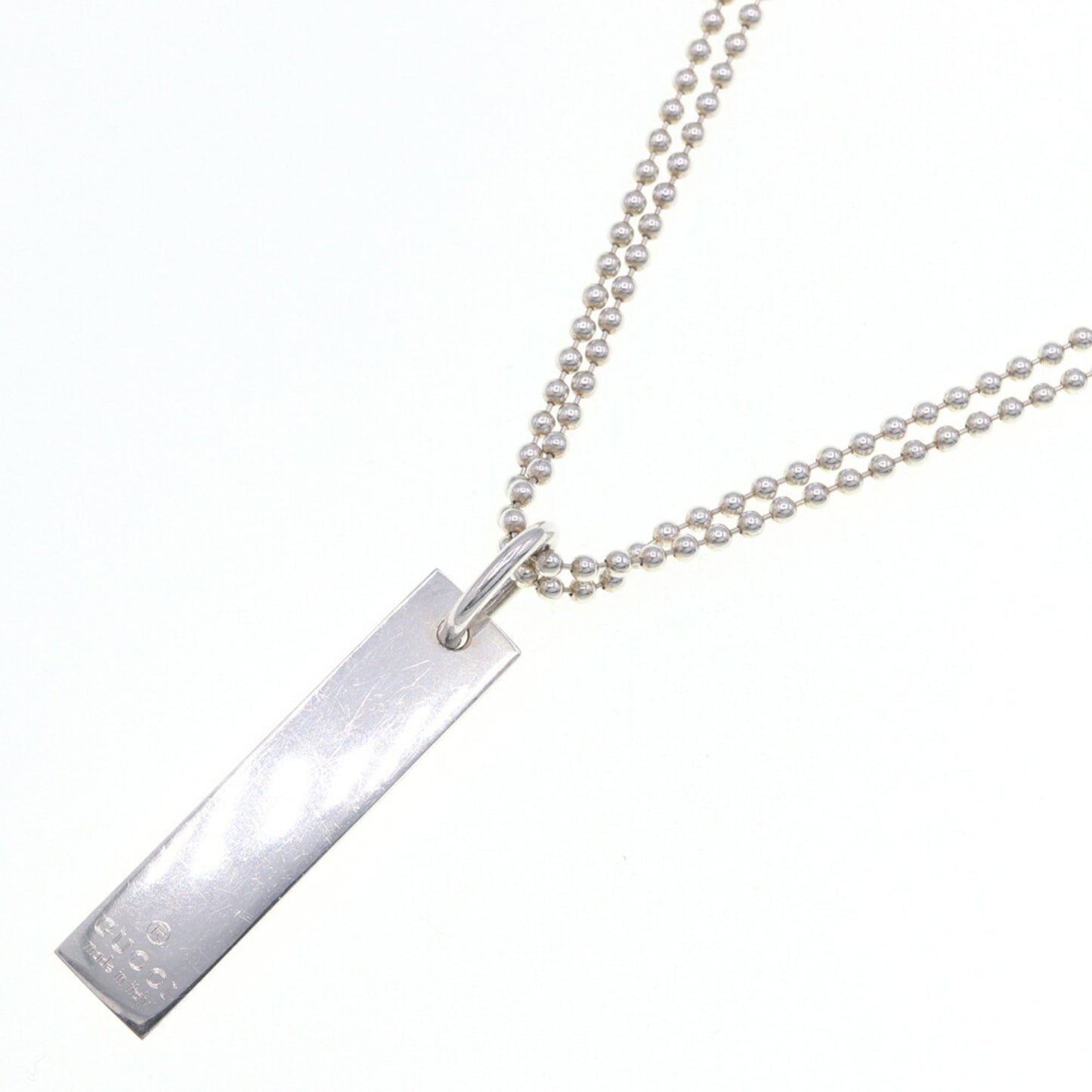 Gucci Square Plate Necklace 010595 SV Sterling Silver 925 Double-Strand Ball Chain Pendant Choker for Men and Women GUCCI