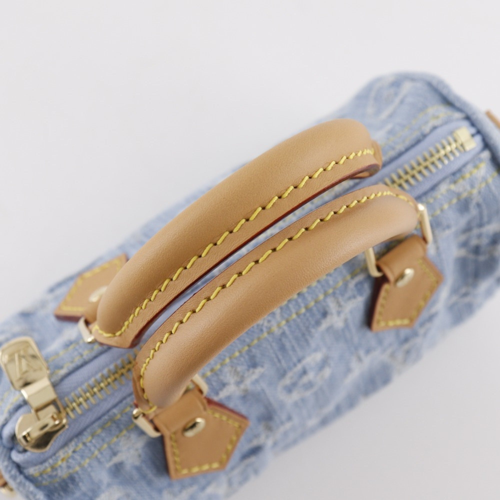 Louis Vuitton Nano Speedy Handbag, 2-Way Shoulder Bag, M11212, Monogram Denim, Sky Blue, Zipper, Women's — Like New