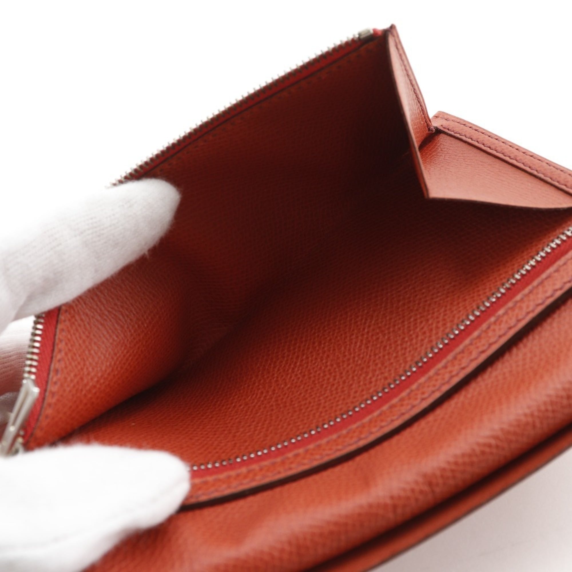 Hermes Hermès Bean Long Wallet, Epsom Leather, 2003, Orange, Women's