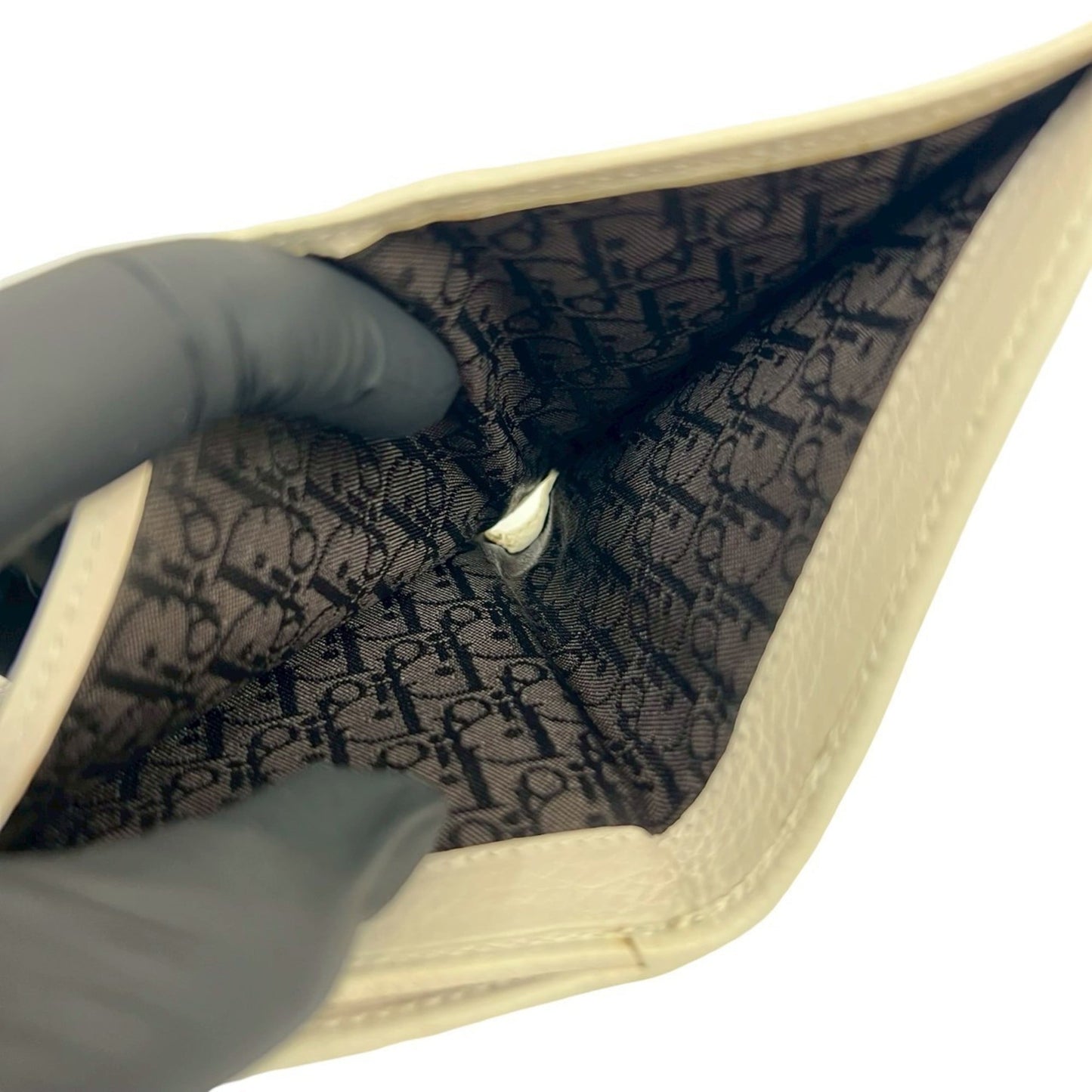 Christian Dior Saddle D Logo Leather Bi-fold Wallet Mini White 22193