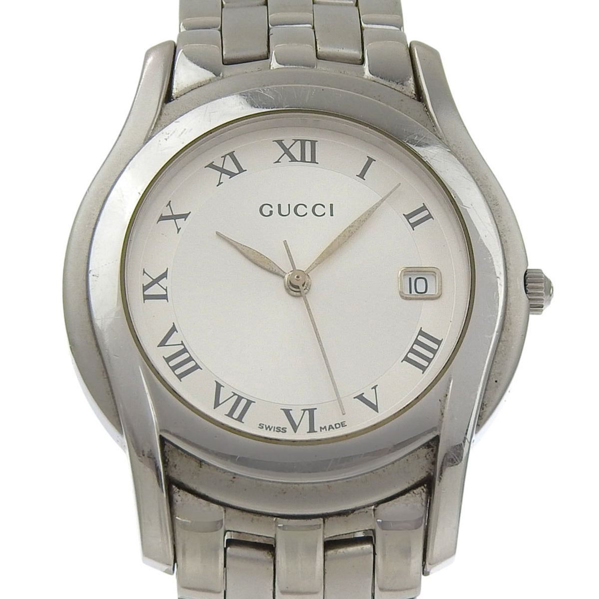 Gucci 5500M Stainless Steel Watch, Silver, Quartz, Analog Display, Silver Dial, Women's Watch — Good