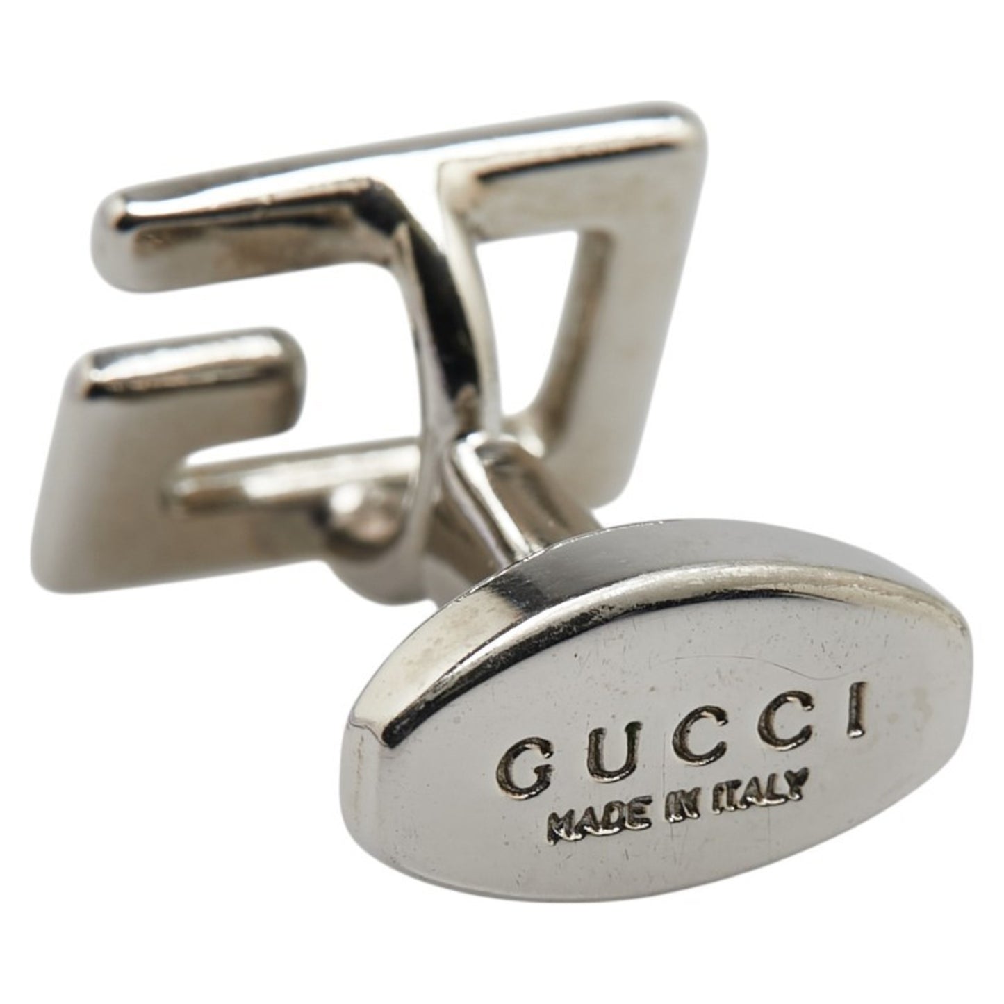 Gucci G logo cufflinks in silver metal for men.