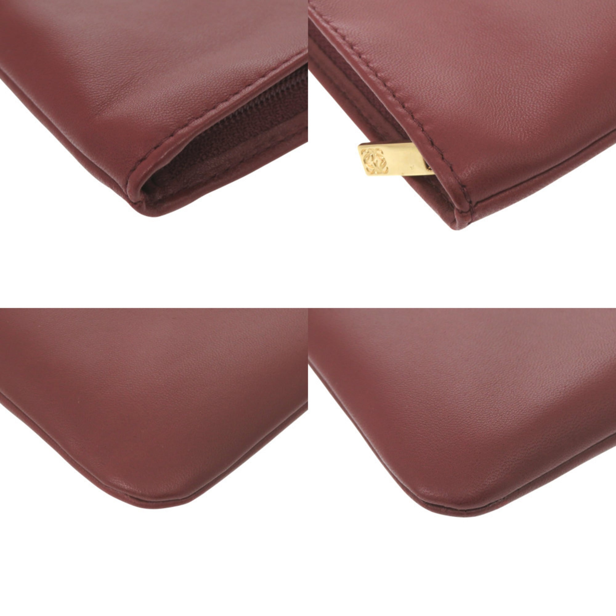 Loewe Cosmetic Pouch Handbag Sheepskin Wine Red 0025 LOEWE — Like New