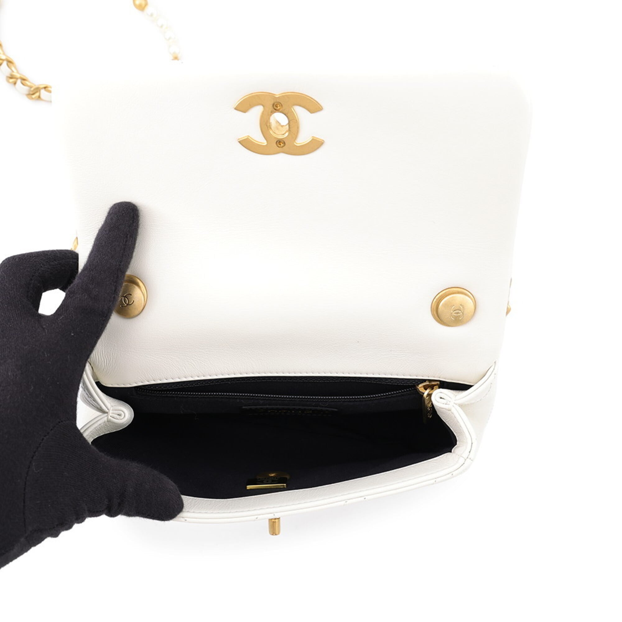 Chanel Chain Shoulder Bag, Matelassé, Coco Mark, Lambskin, White, Handbag, Women's, CHANEL — Like New