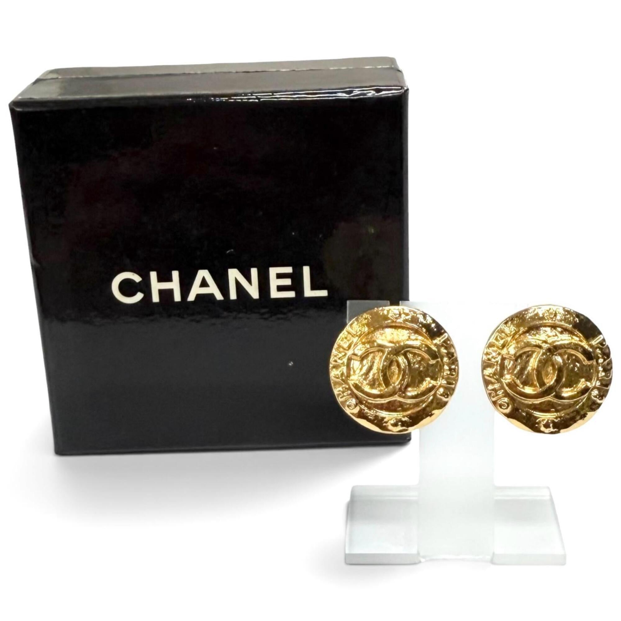 CHANEL Vintage 28 Coco Mark Logo Earrings, Gold, Made in France, Women's — Like New