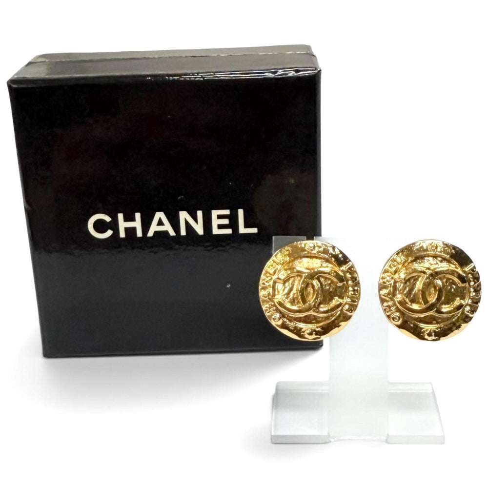 CHANEL Vintage 28 Coco Mark Logo Earrings, Gold, Made in France, Women's — Like New