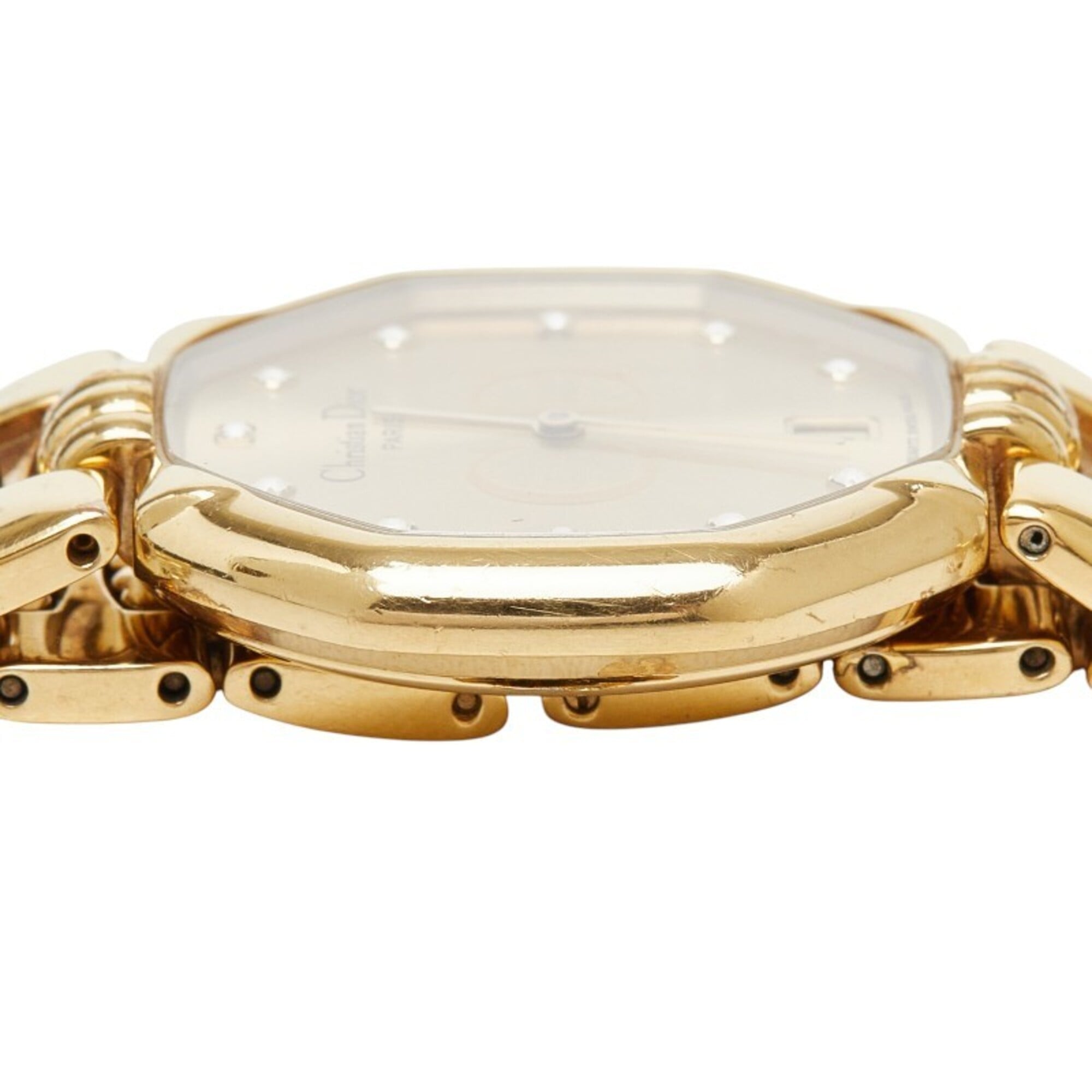 Dior Depose Octagon Watch 45 154 Quartz Gold Dial Stainless Steel Rhinestone Women's — Good