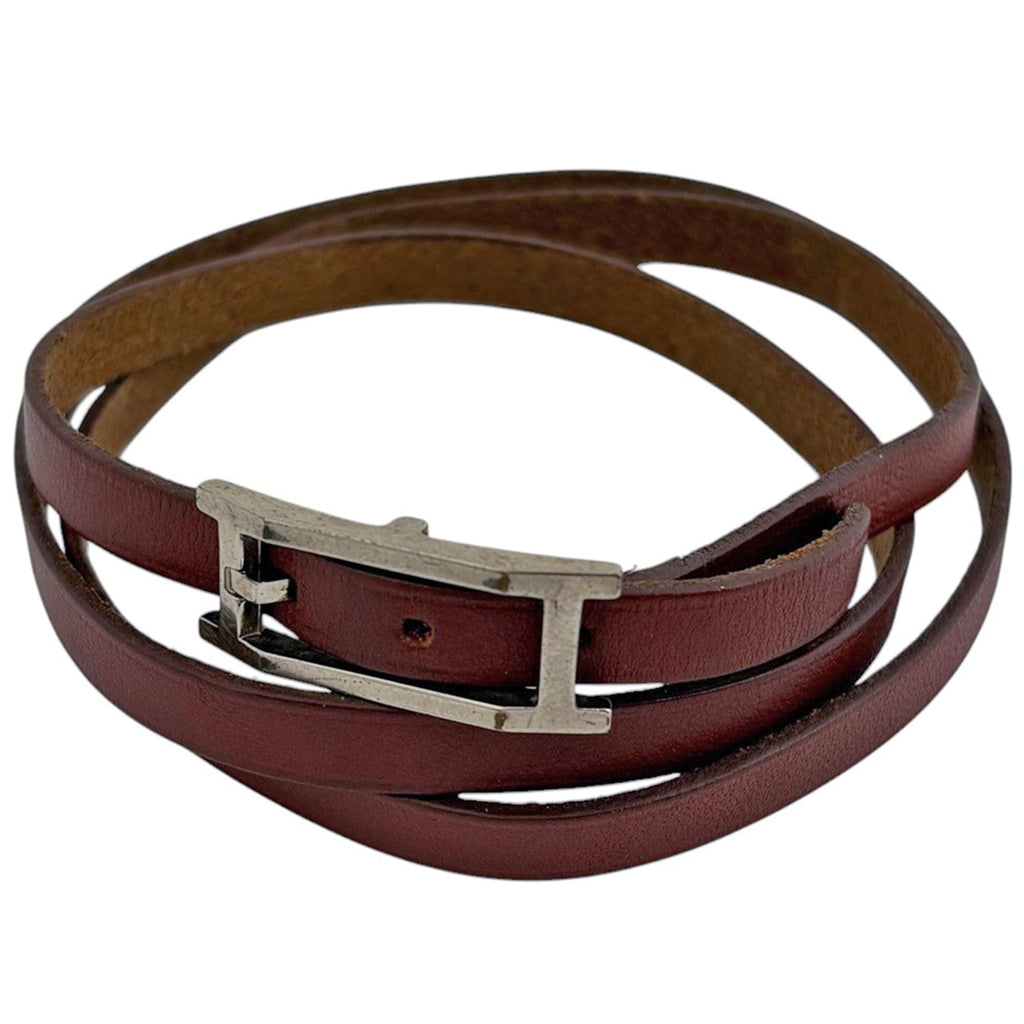 Hermes Hermès API 3 Bracelet, 3- or 4-Strand Leather Silver Brown, Women's