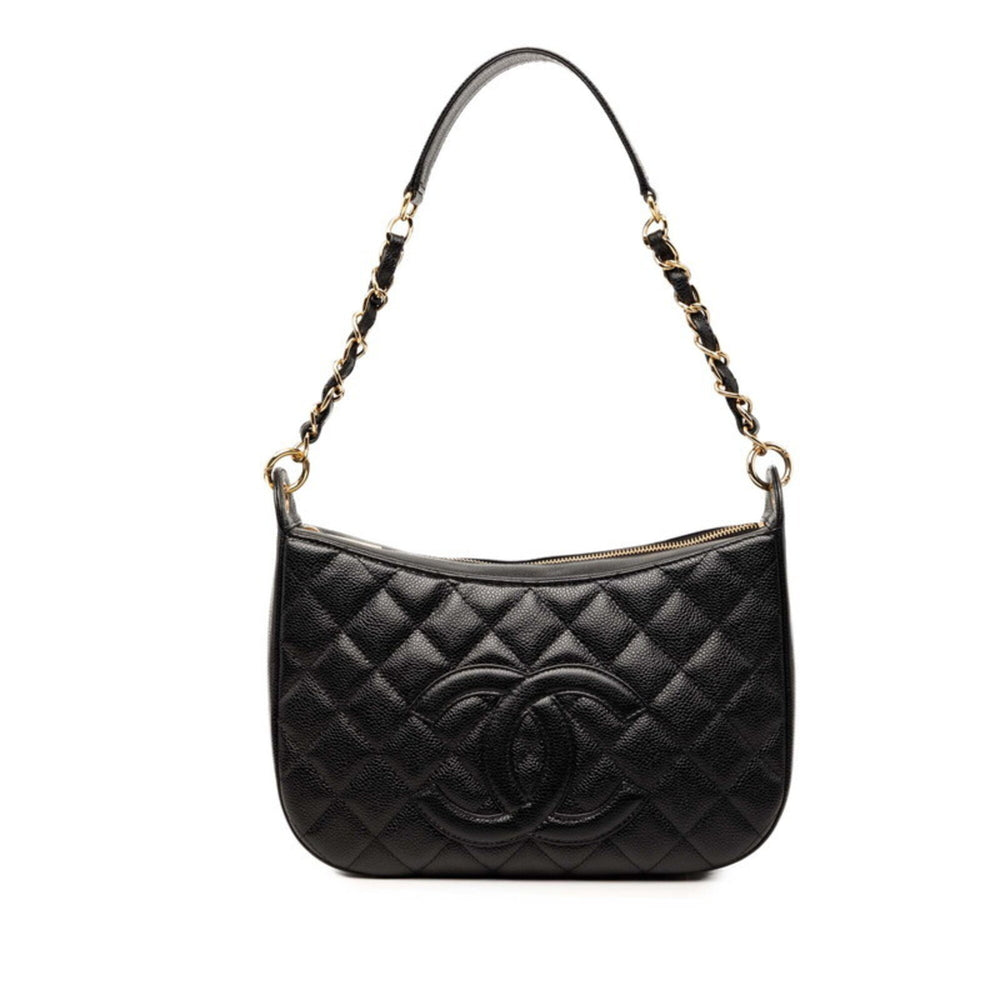 Chanel Coco Mark Matelassé Chain Shoulder Bag, One-Shoulder, Black Caviar Leather, Women's CHANEL — Like New