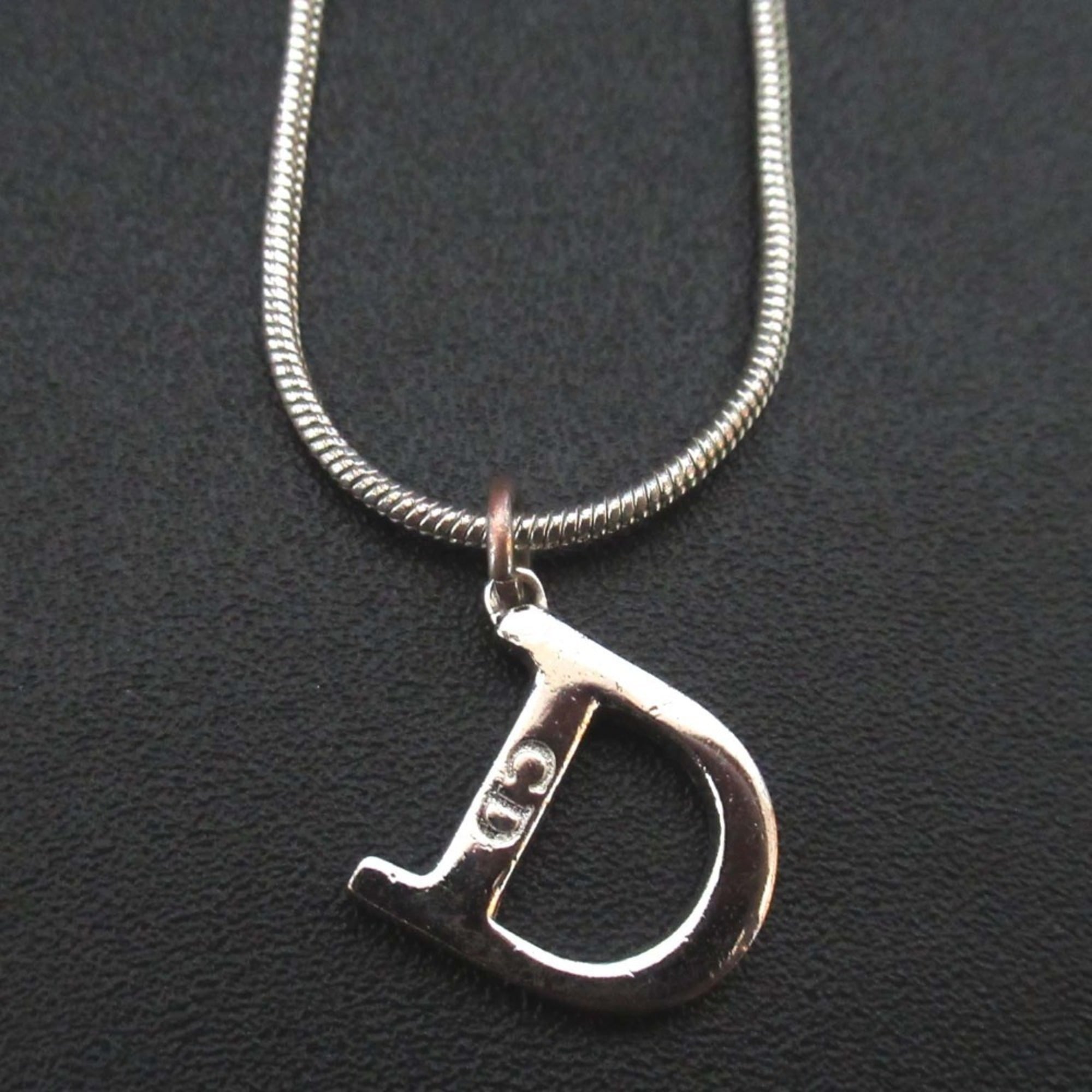 Christian Dior D logo snake chain necklace pendant silver color for women