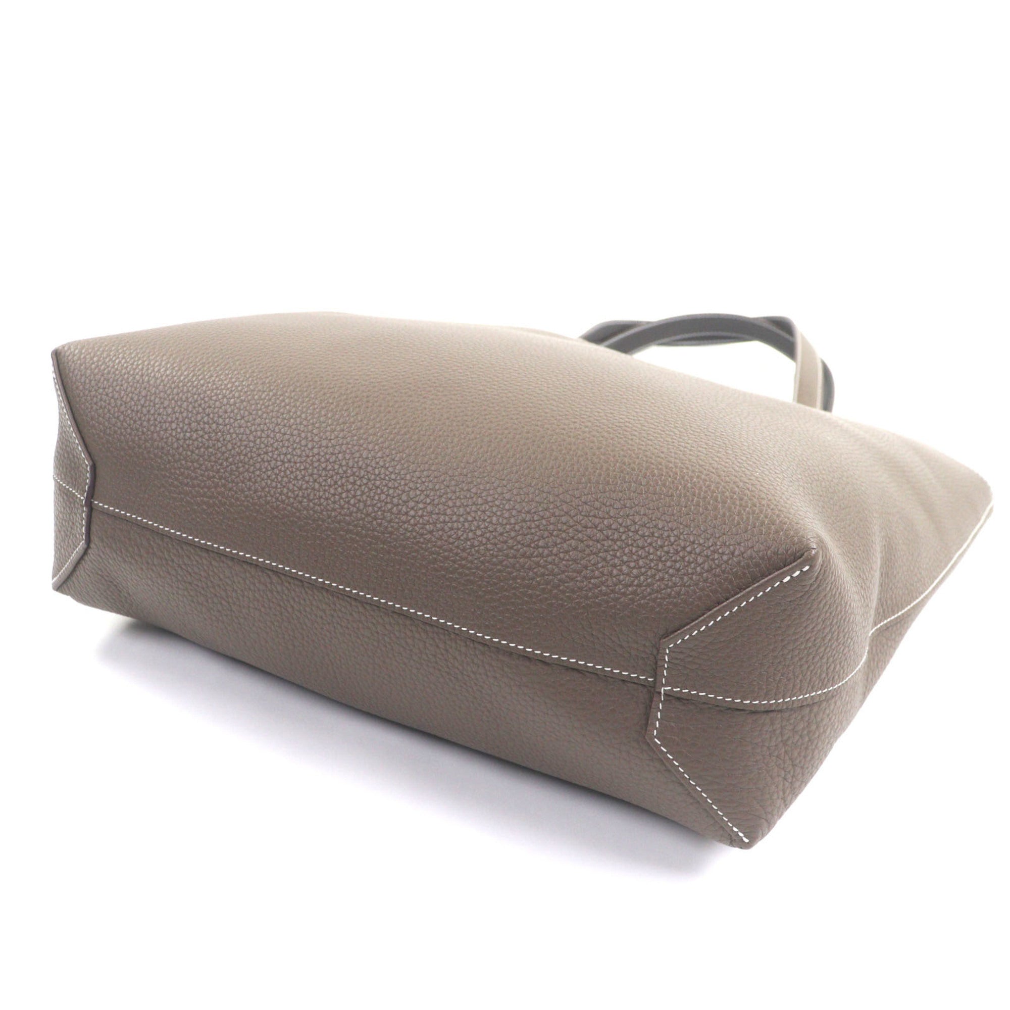 HERMES Double Sens 45 Tote Bag, Taurillon Clemence Leather, Etoupe/Ebene, K Stamp, with Dust Made in France, Men's — Like New