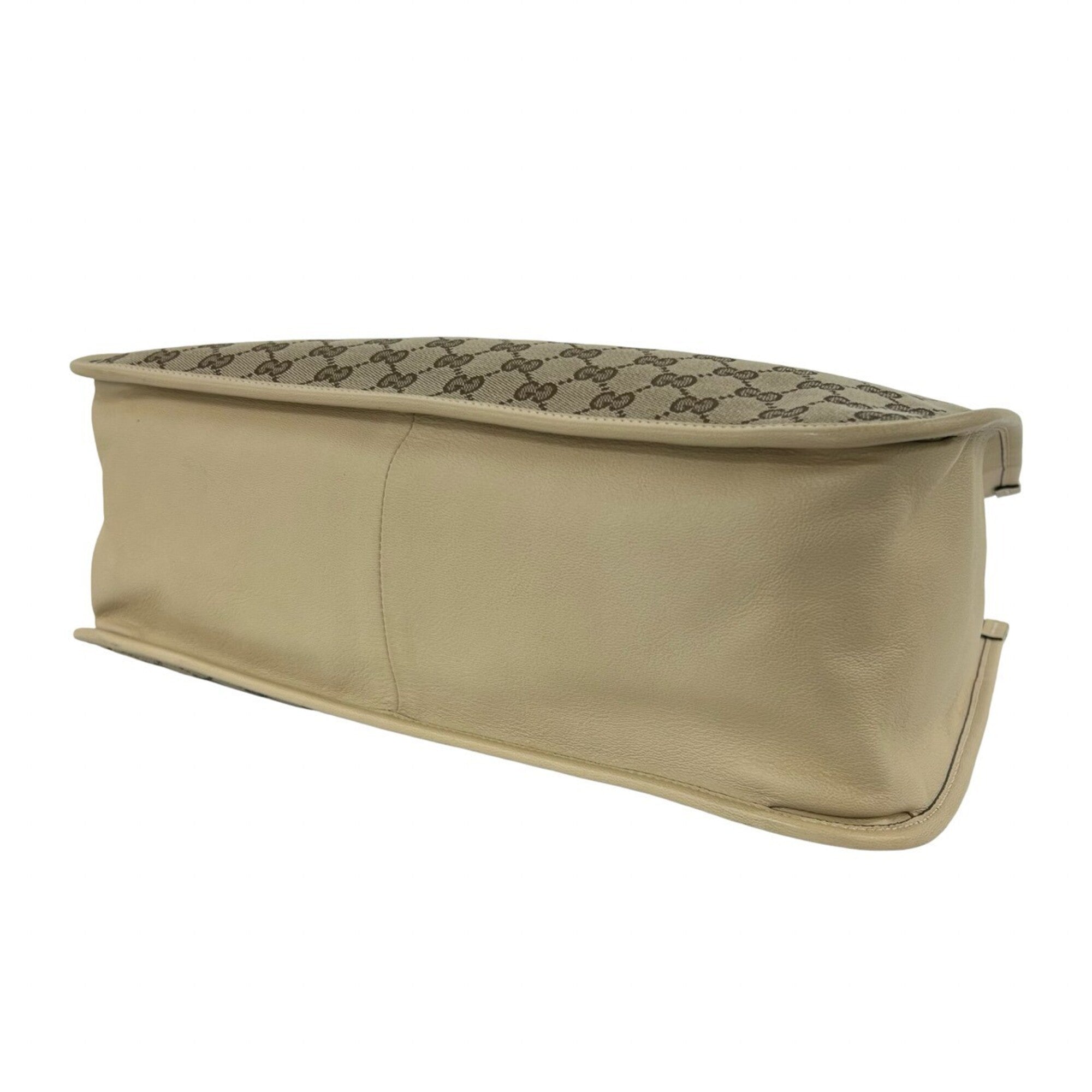 GUCCI GG Logo Horsebit Hardware Canvas Leather Genuine Tote Bag Semi Shoulder Beige 05060 — Like New