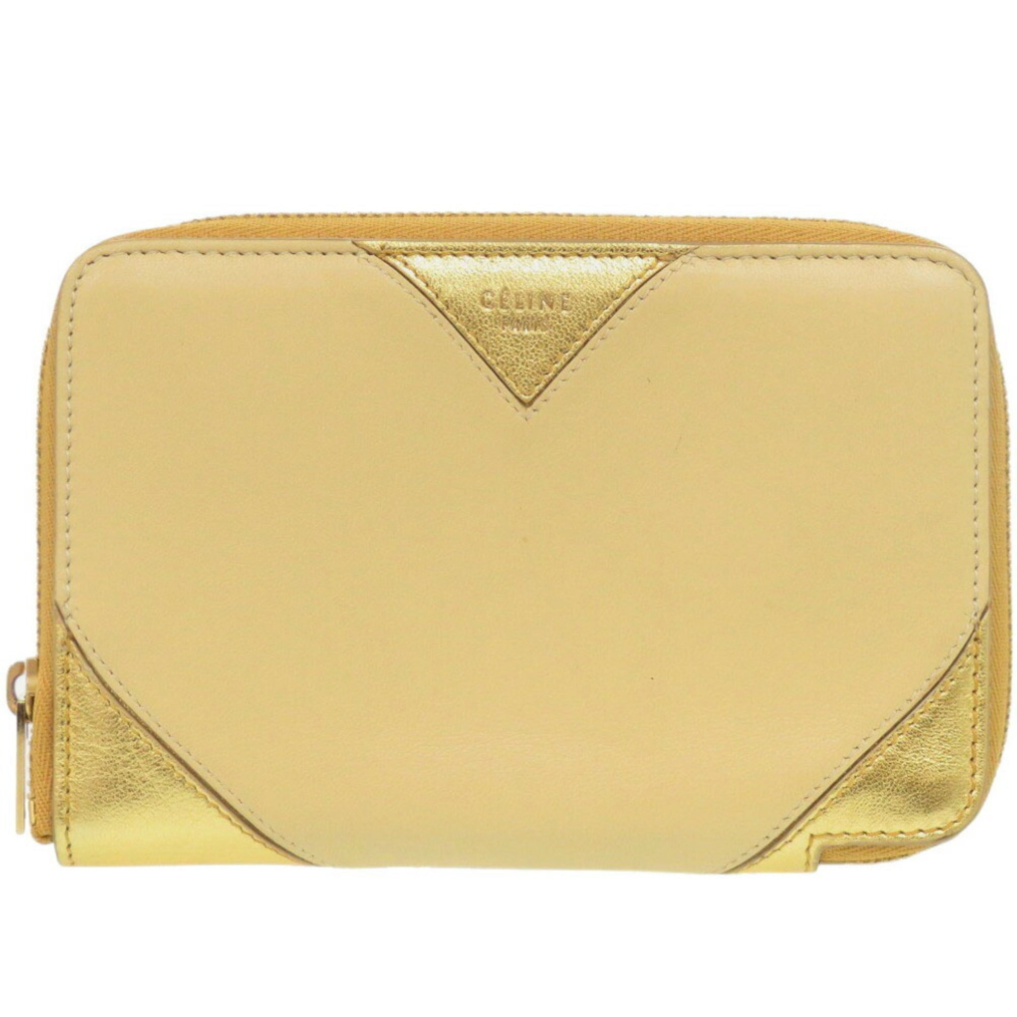 Celine Round S-TN-1113 Leather Gold/Yellow Bi-fold Wallet 0472CELINE