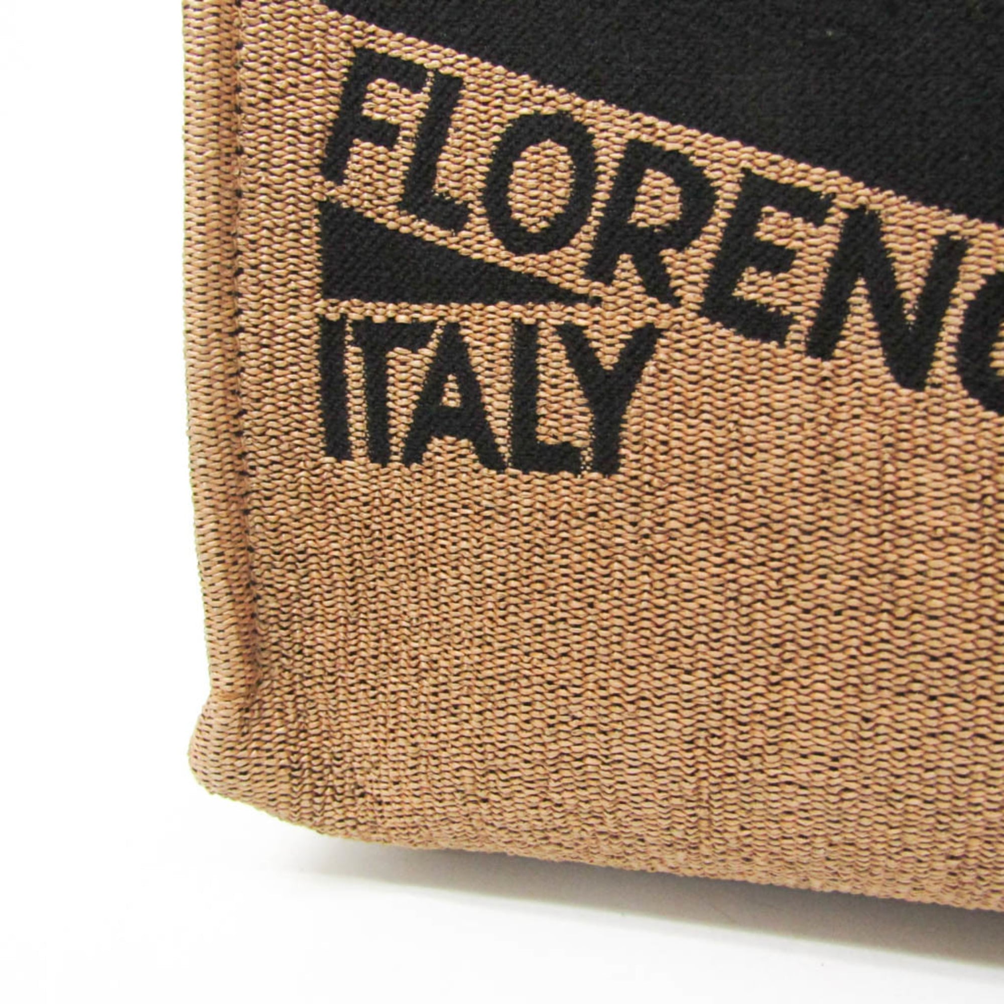 Salvatore Ferragamo Medium GG-219406 Women,Men Fabric,Leather Handbag,Tote Bag Beige,Black — Like New