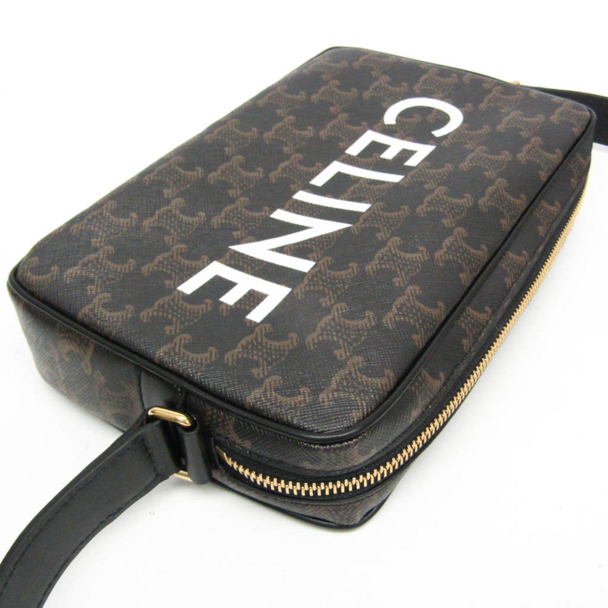 Celine Triomphe Medium Women's Coated Canvas,Leather Messenger Bag,Shoulder Bag Brown — Like New