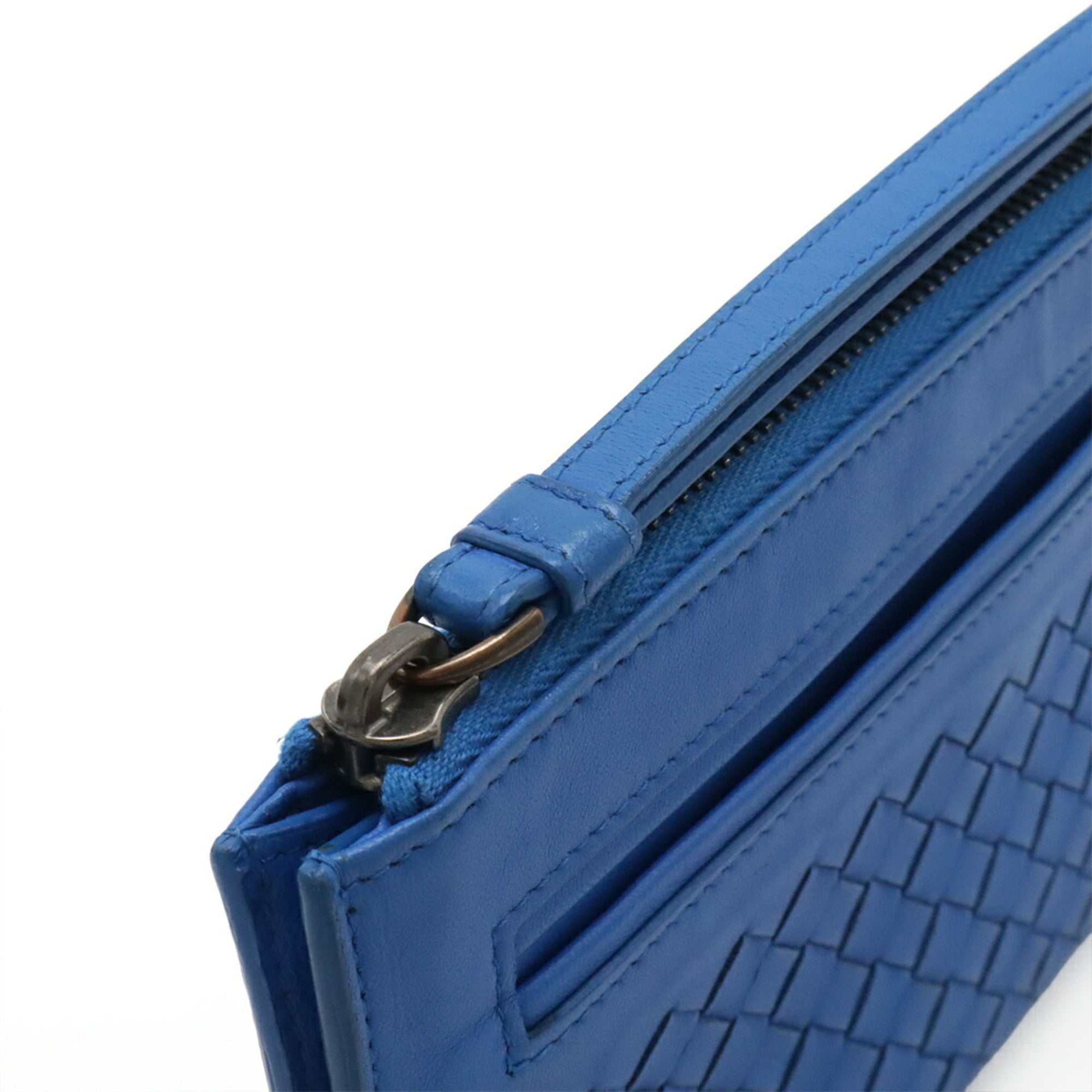 BOTTEGA VENETA Bottega Veneta Intrecciato Clutch Bag Second Leather Blue — Like New