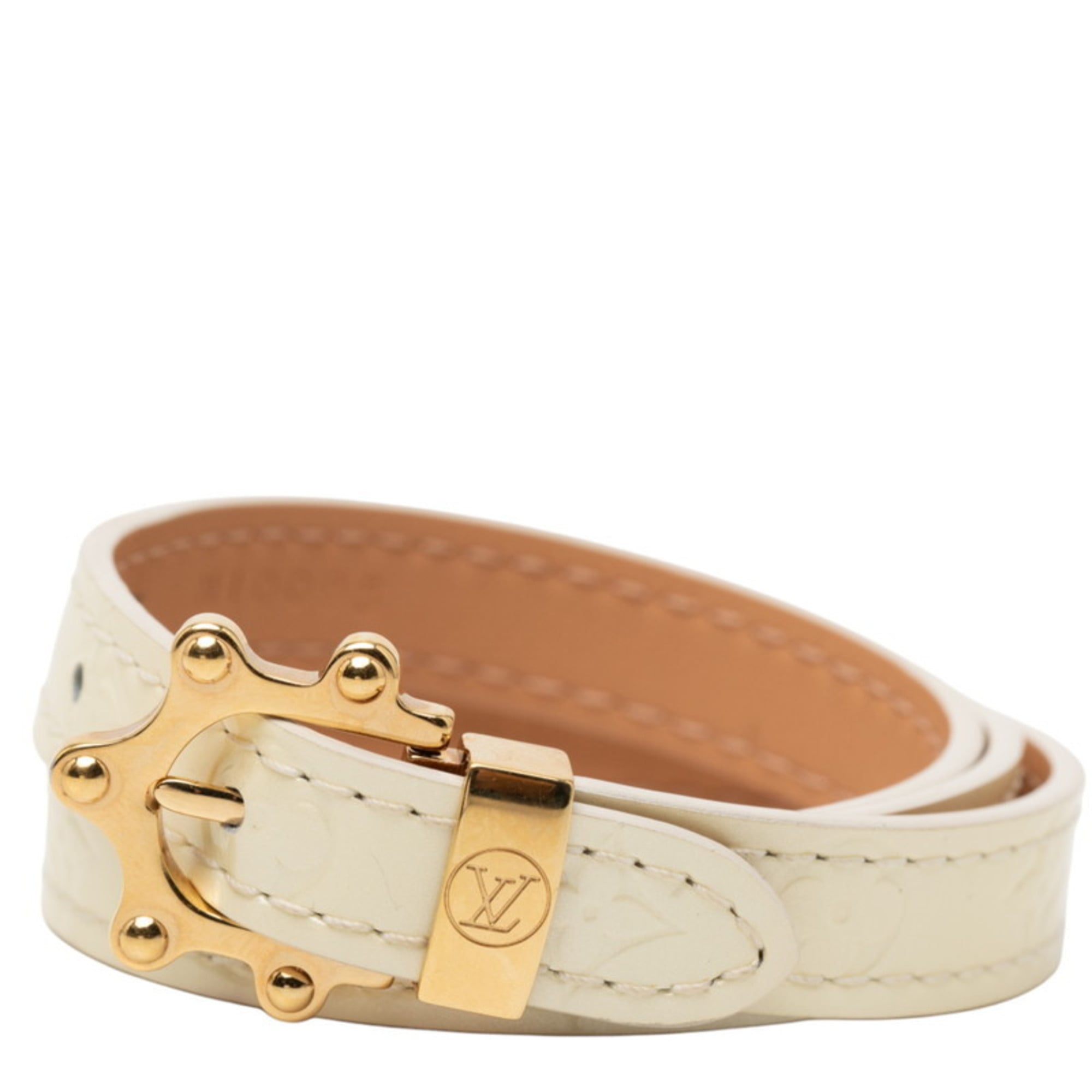 Louis Vuitton Monogram Vernis Triple Tour Bracelet M91400, Beige, Gold-Plated Patent Leather, Women's, LOUIS VUITTON