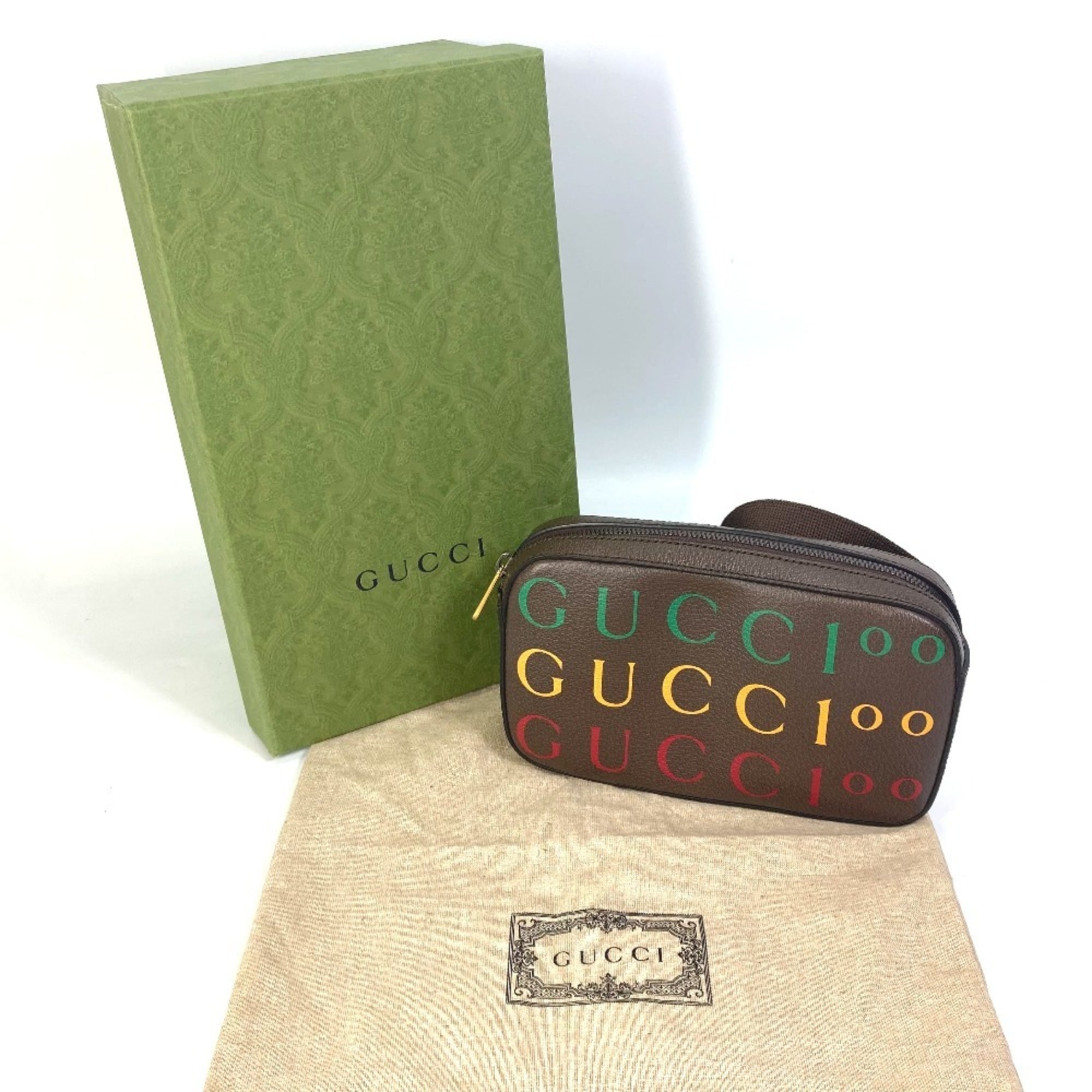 GUCCI 602695 Cross Belt Bag 100th Anniversary Shoulder Body Leather Men's Brown L-230928-1 — New - Store Return