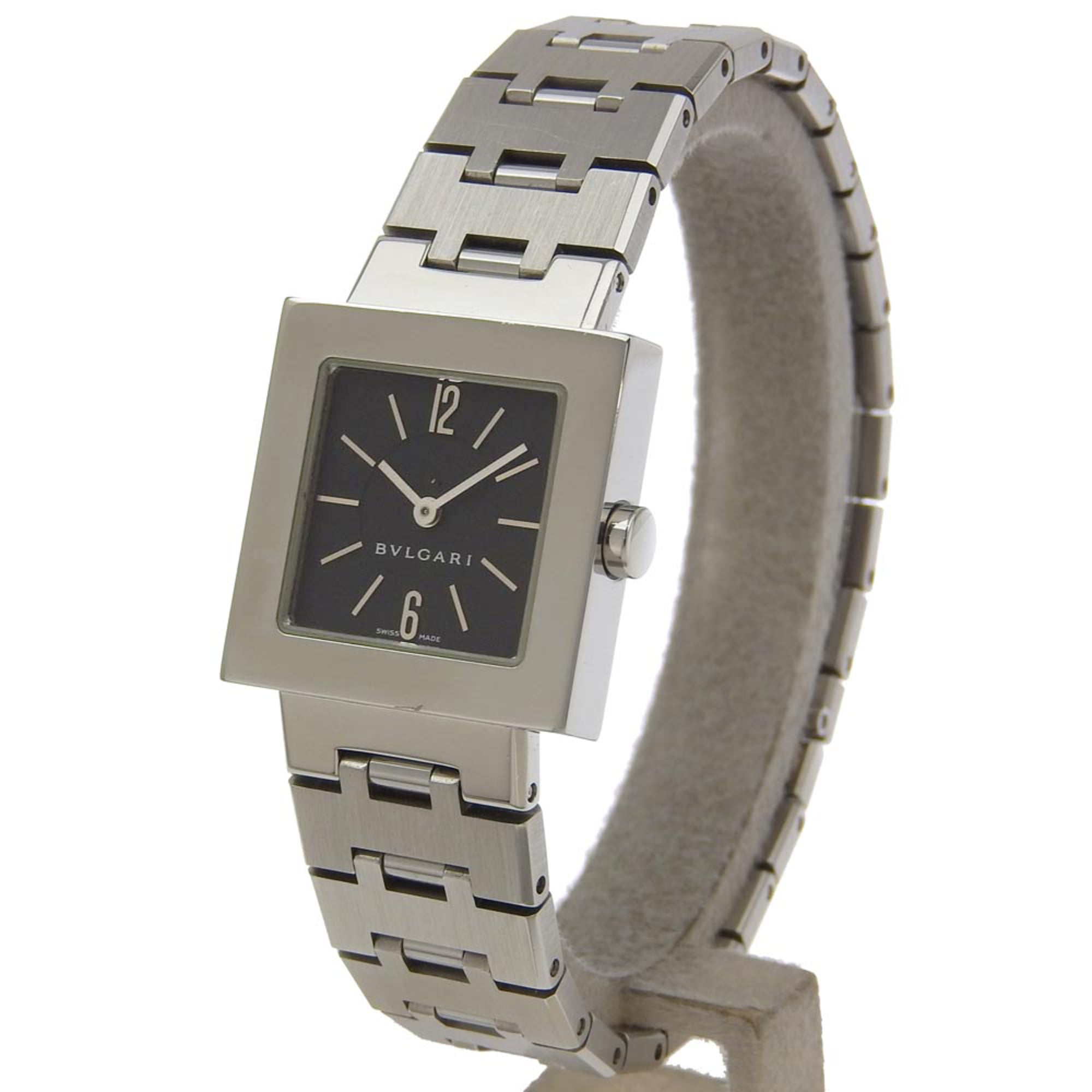BVLGARI Quadrado SQ22SS Stainless Steel Watch with Quartz Movement, Analog Display, Black Dial, for Women — Good