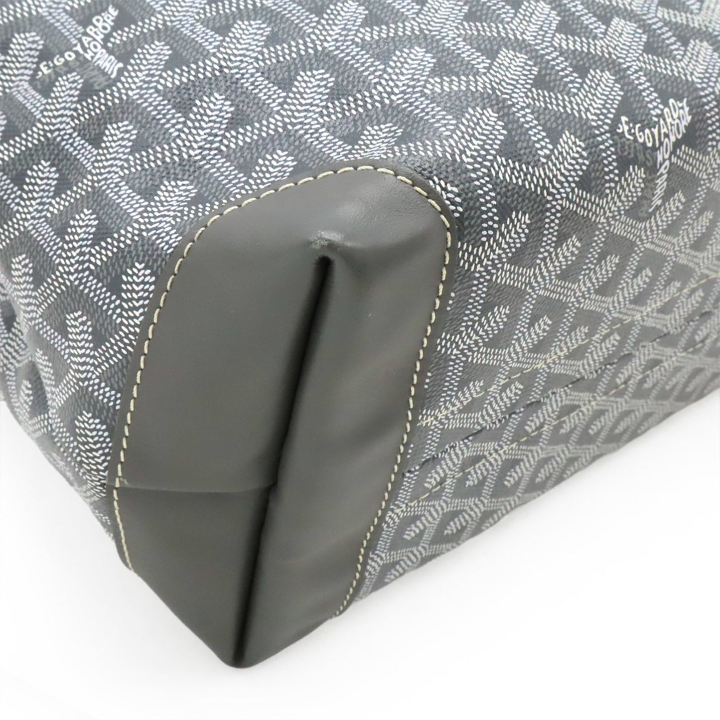 GOYARD Bellechasse Beyod PM Tote Bag Shoulder Herringbone Pattern PVC Leather Gray Black White