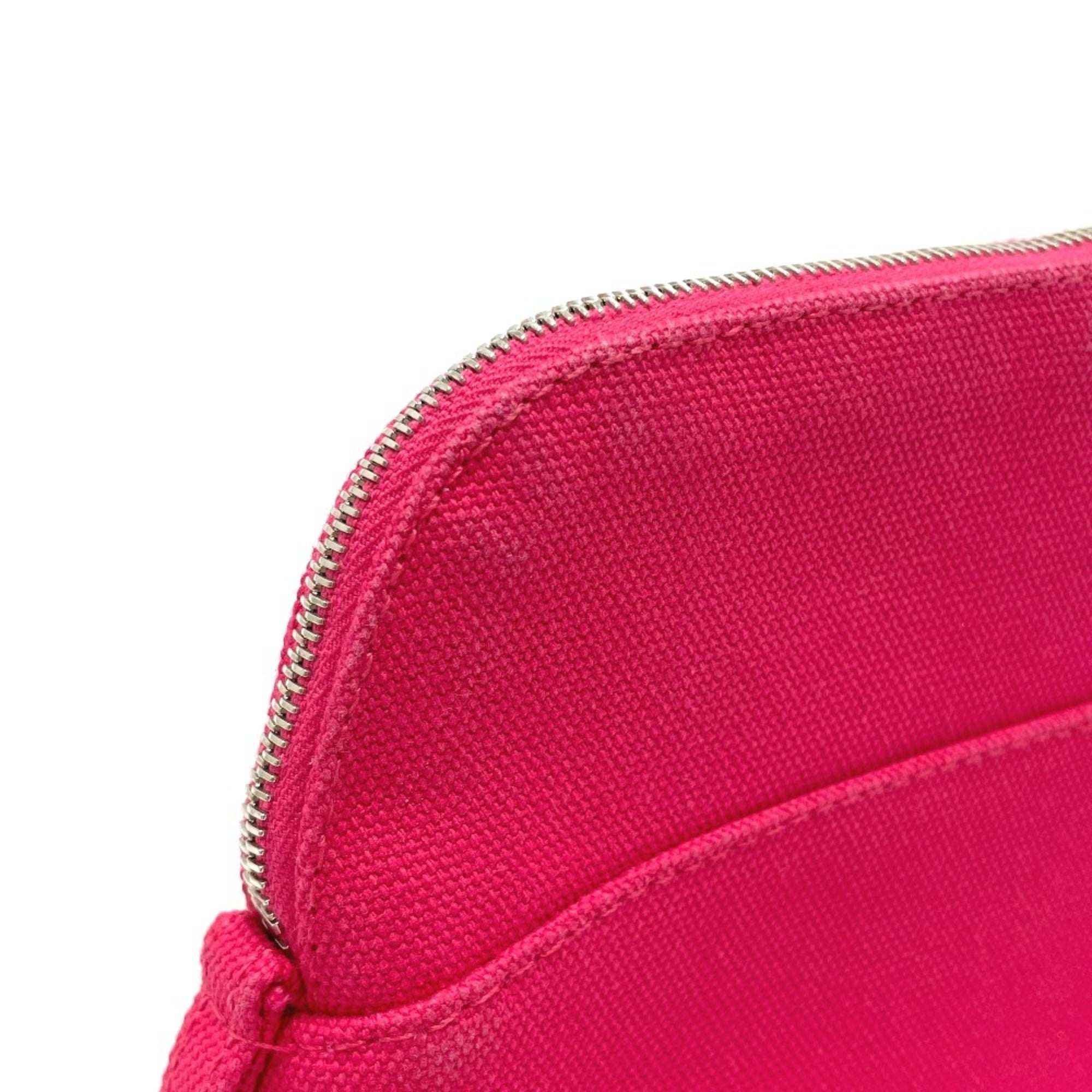 HERMES Bolide Pouch 20, a small accessory case/makeup pouch/multi-purpose pouch, canvas, women's, pink, like new — Like New